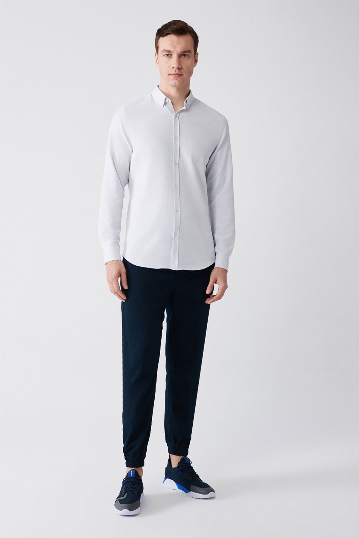 Men's gray button collar soft pennant cotton shirt A31y2015