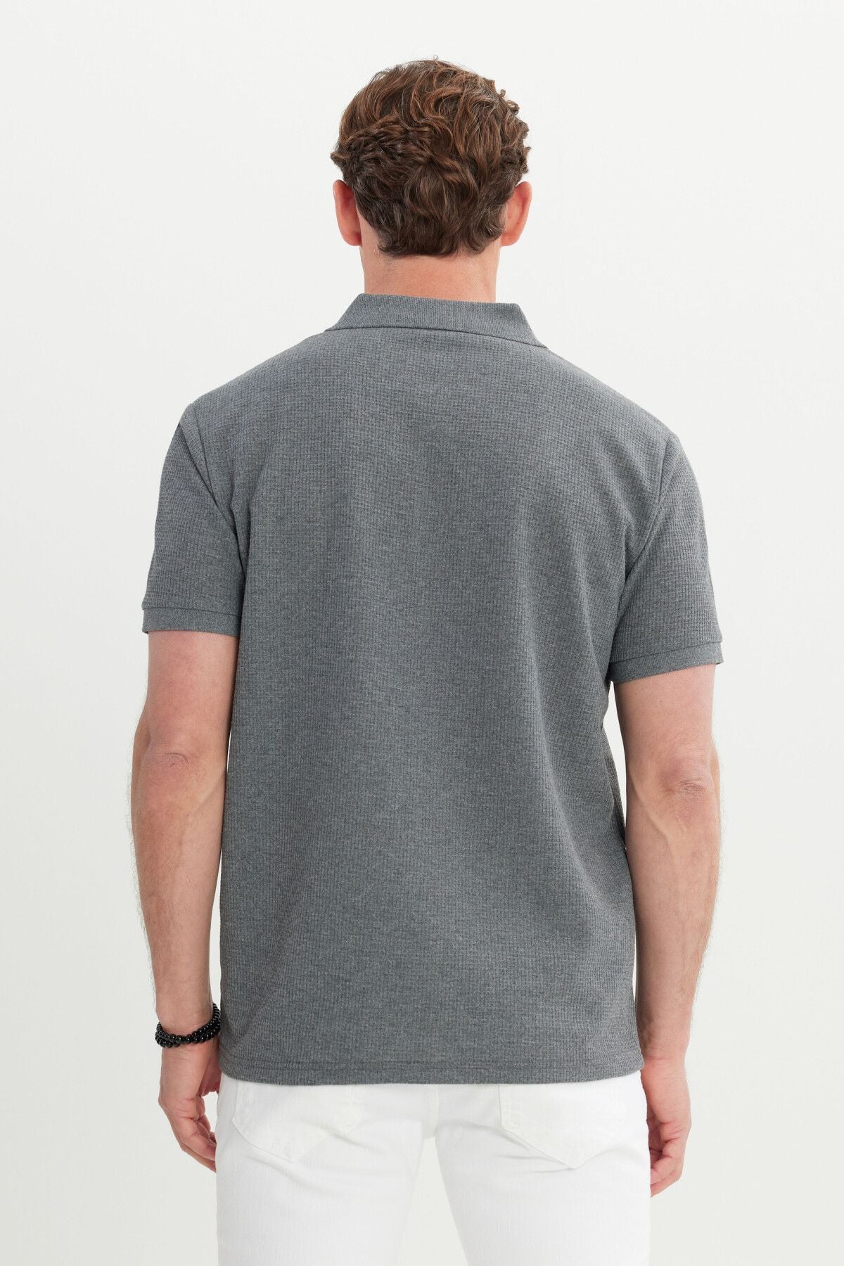 Men's anthracite-melanj cotton standard fit Normal cut pattern Polo collar T-shirt