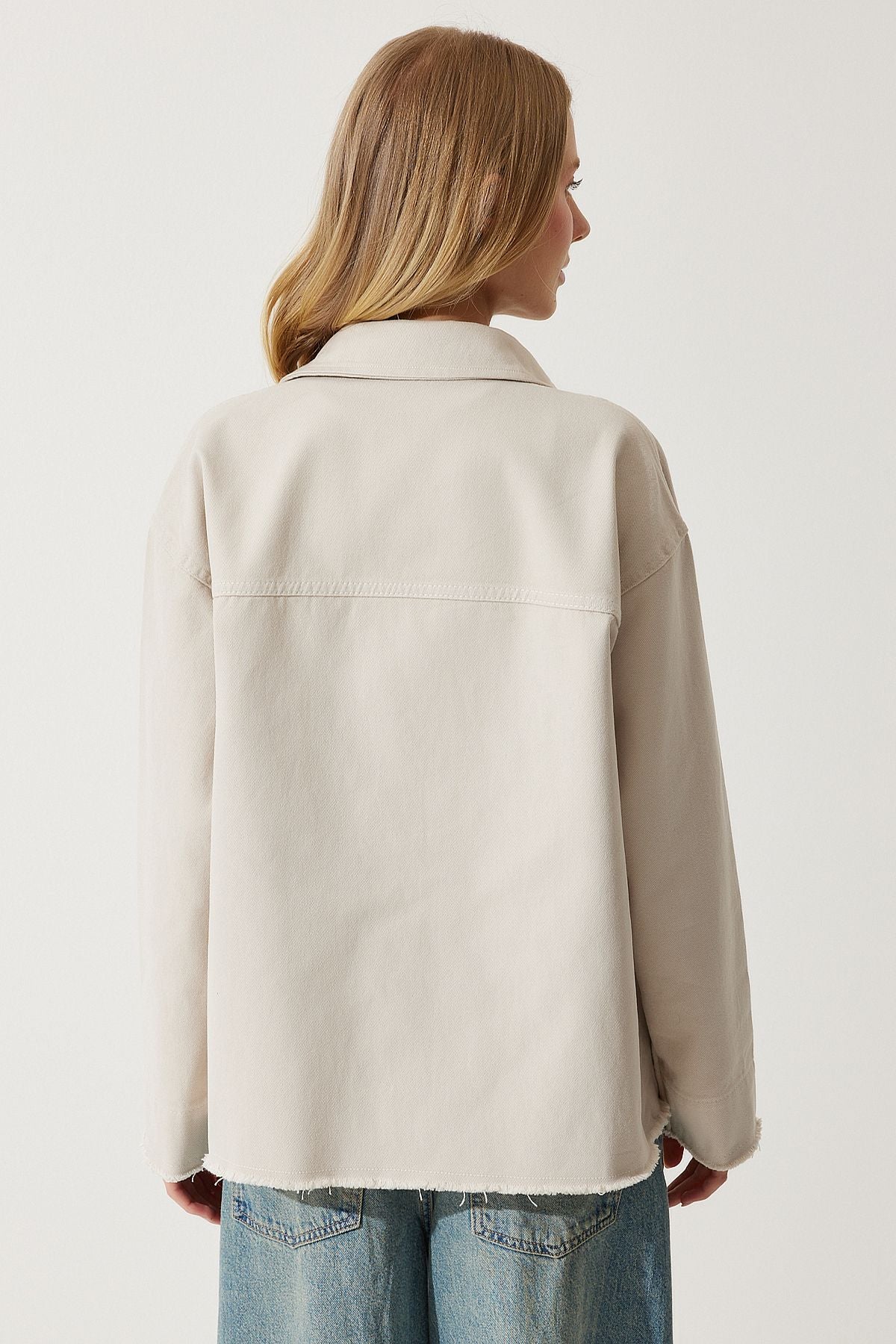 Women's Cream Wide Pocket Oversize Gabardin Jacket RV00177