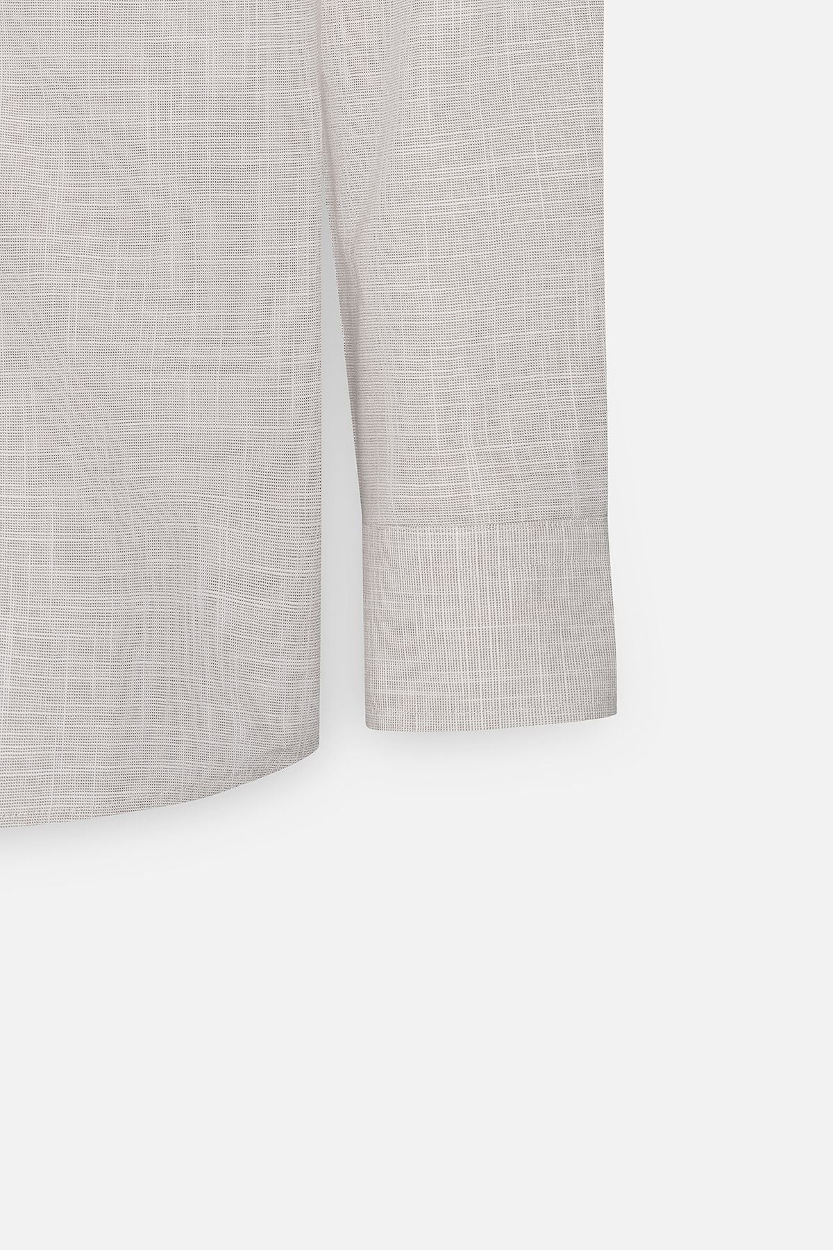 Men's Beige Slim Fit Narrow Cutting Buttoned Neck Linen Looking 100 %Cotton Planned Summer Shirt