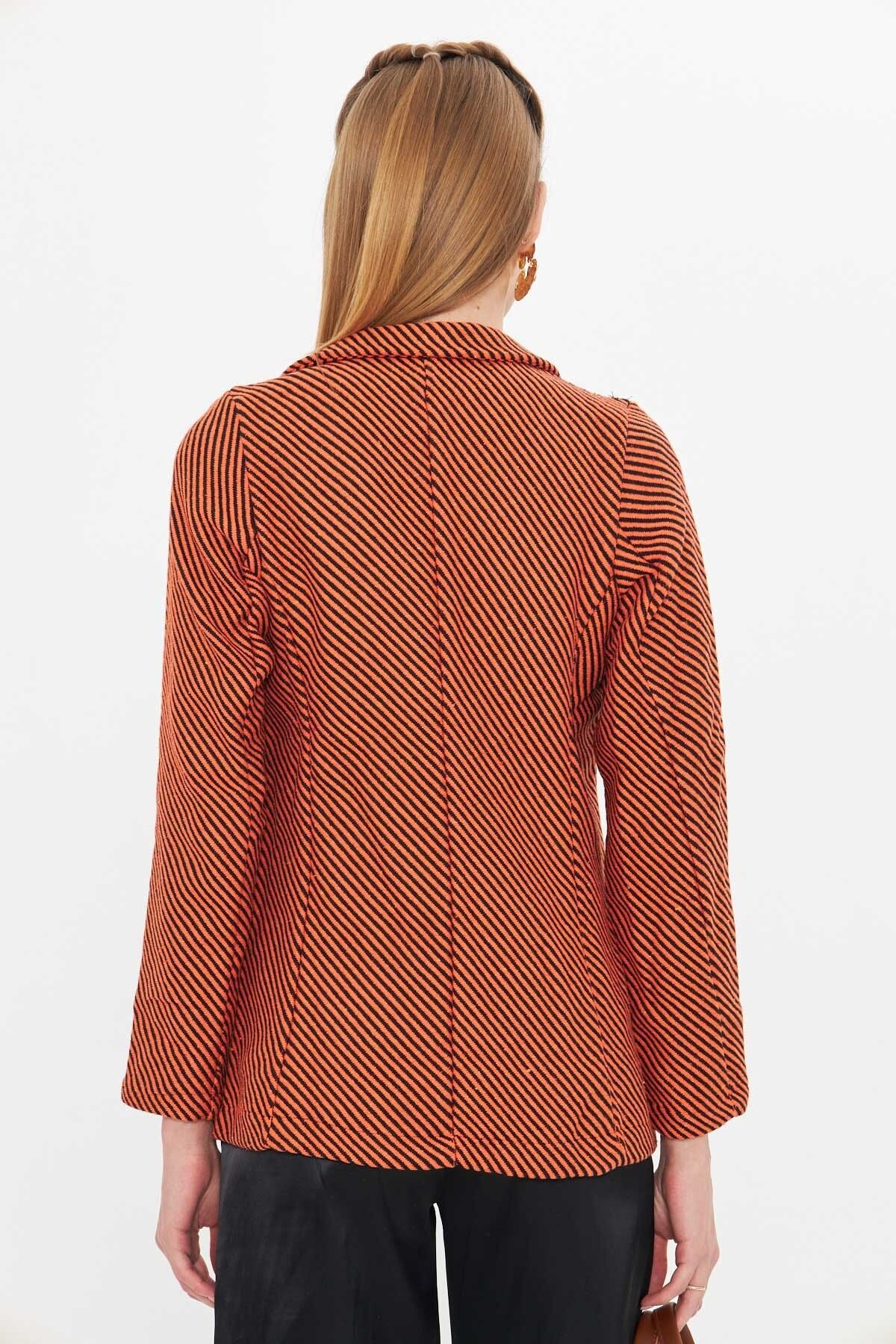 Women's Orange Line Patterned Four buttoned stamp jacket ARM-24K001037