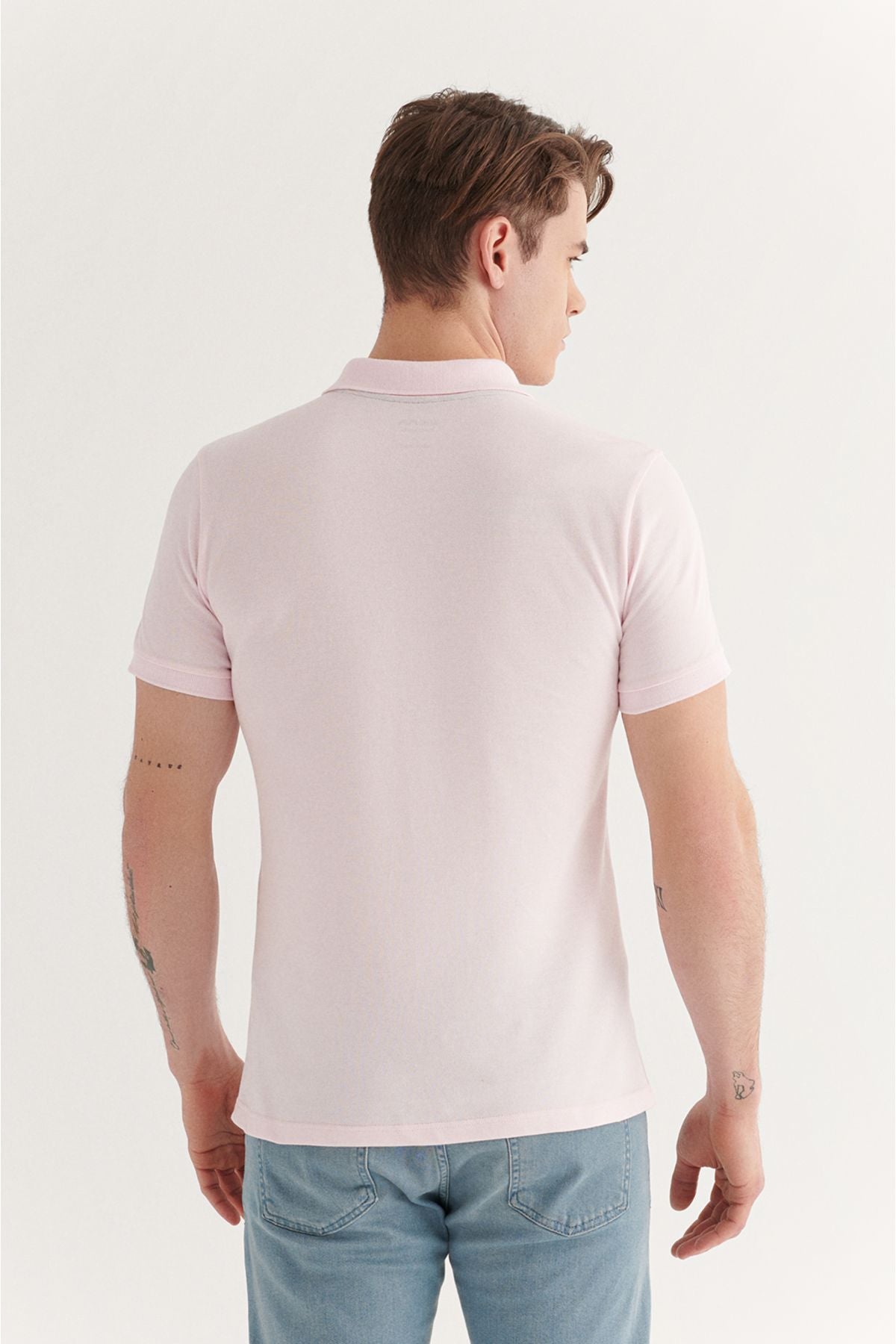 Men's light pink 100 %cotton cool that holds Polo Yaka T-shirt E001004