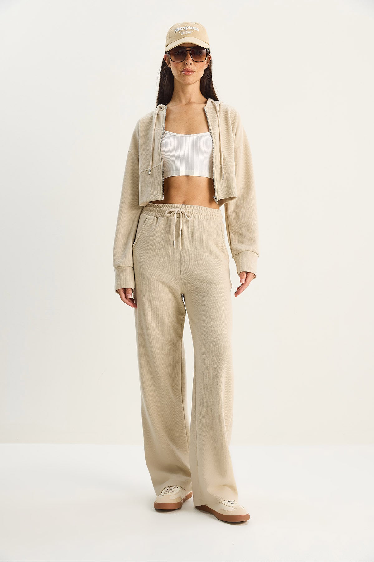 Women's Corduroy Knitted Fabric Comfortable Fit Hooded Zippered Bottom-Top Set 2030 60284064