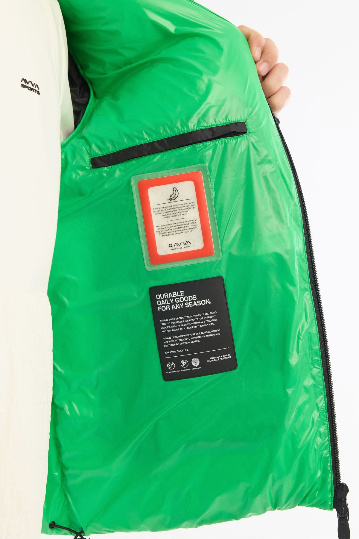 Men's green hooded goose feather water -derived windproof -20 degrees resistant swelling coat A42y6182