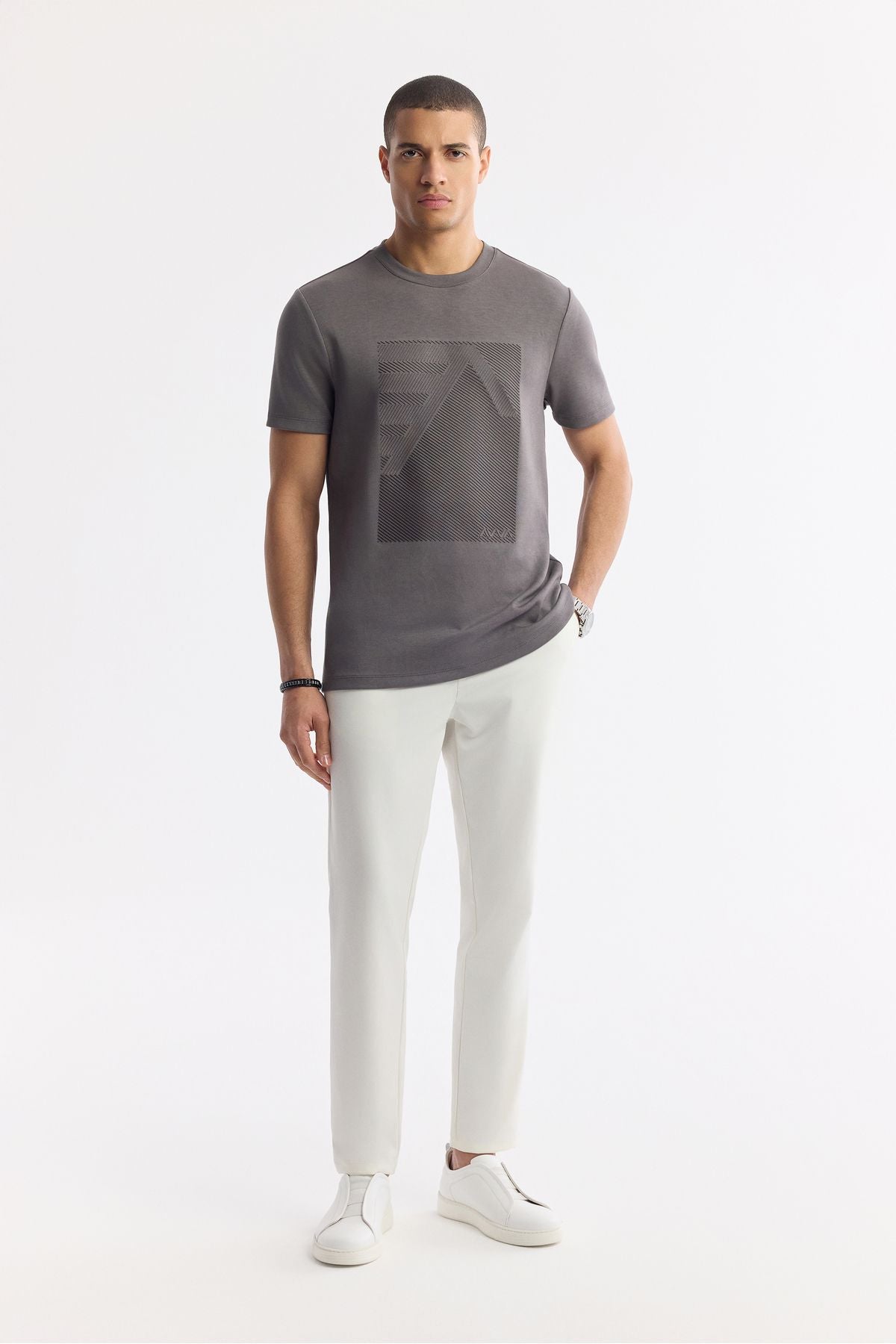 Men's anthracit bicycle collar injection printed interlok T-shirt A51y1072