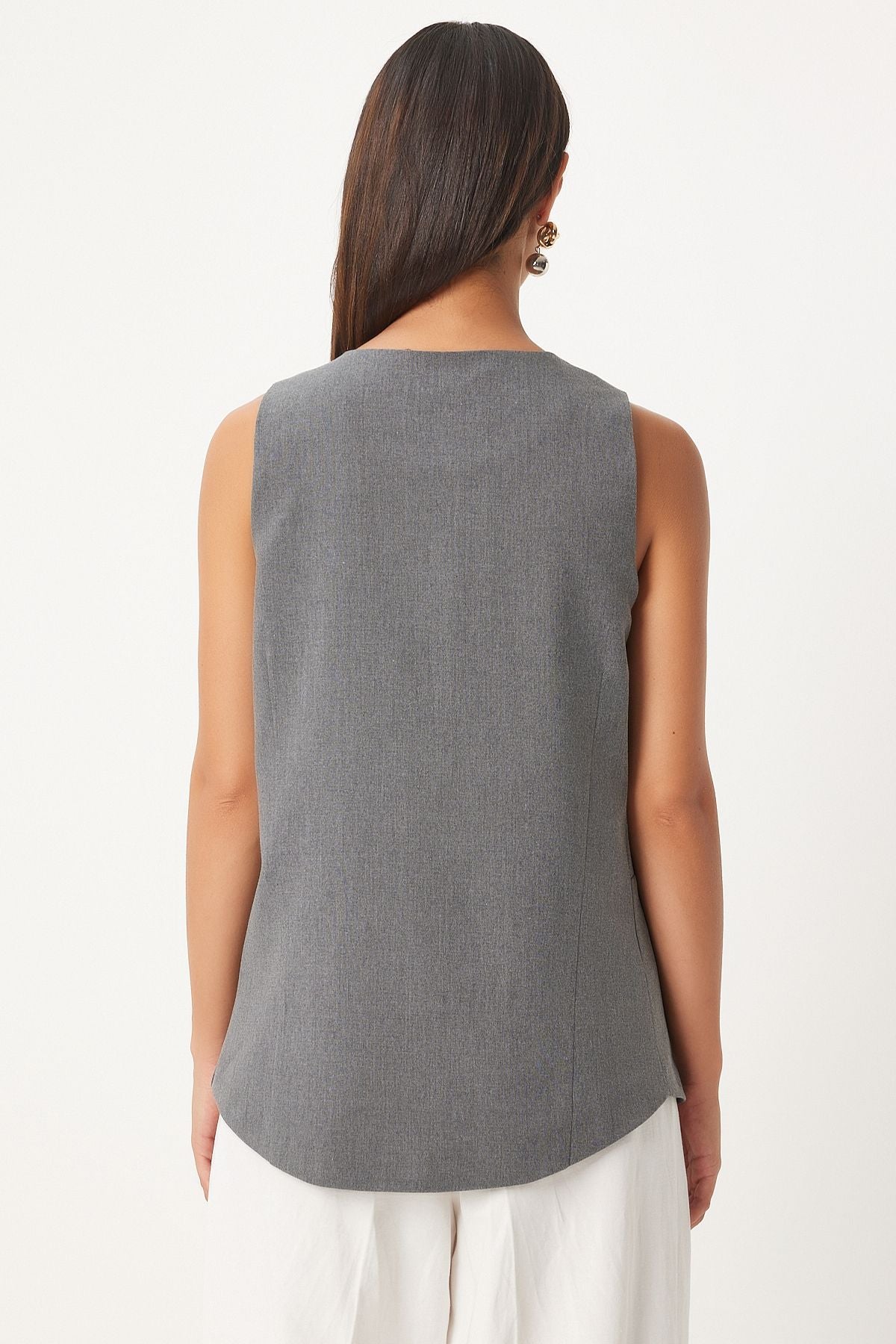 Woman anthracite sleeveless weaving vest to00147