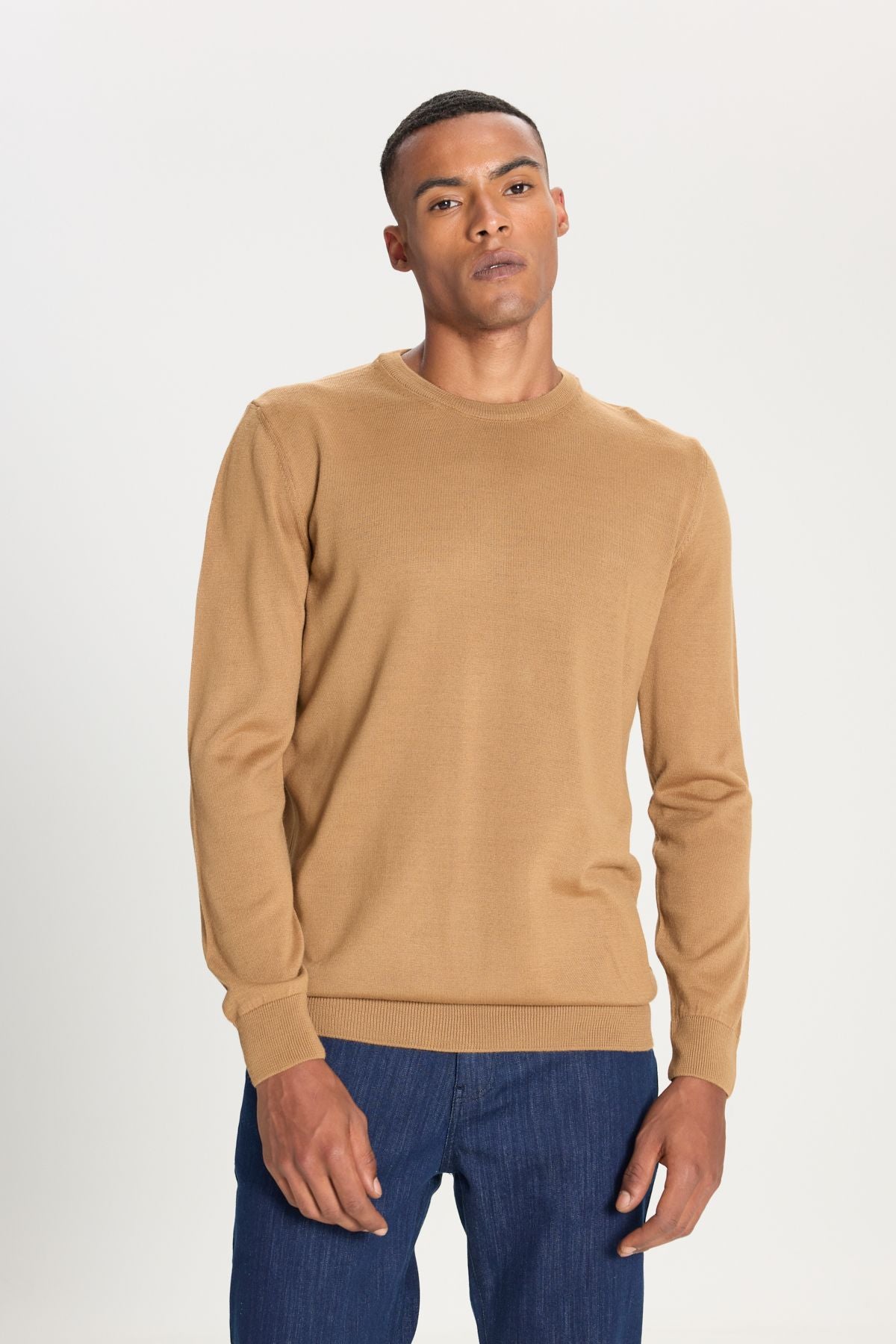 Men's Camel Standard Fit Normal Cut Bike Celiko Sweater