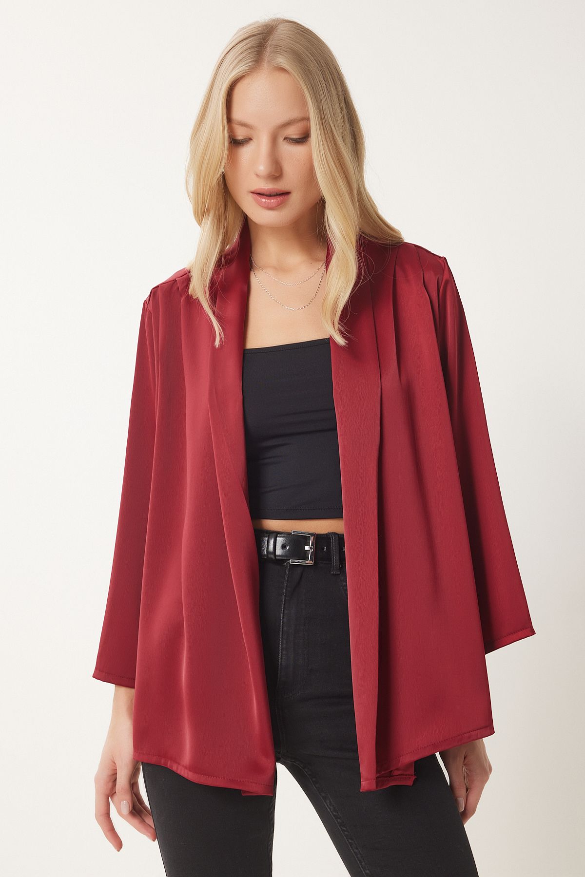Female Bordeaux Shawl Neck Set Satin Surface Jacket MC00291