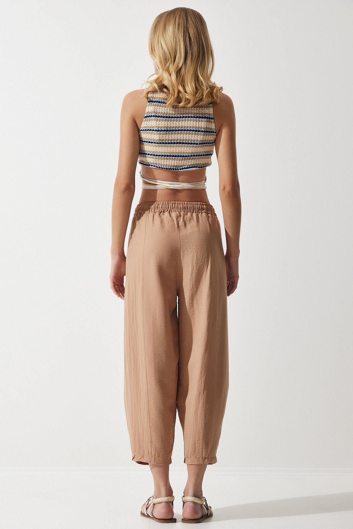 Female Dark Beige Pocket Linen Viscose Shalwar Pants CV00001