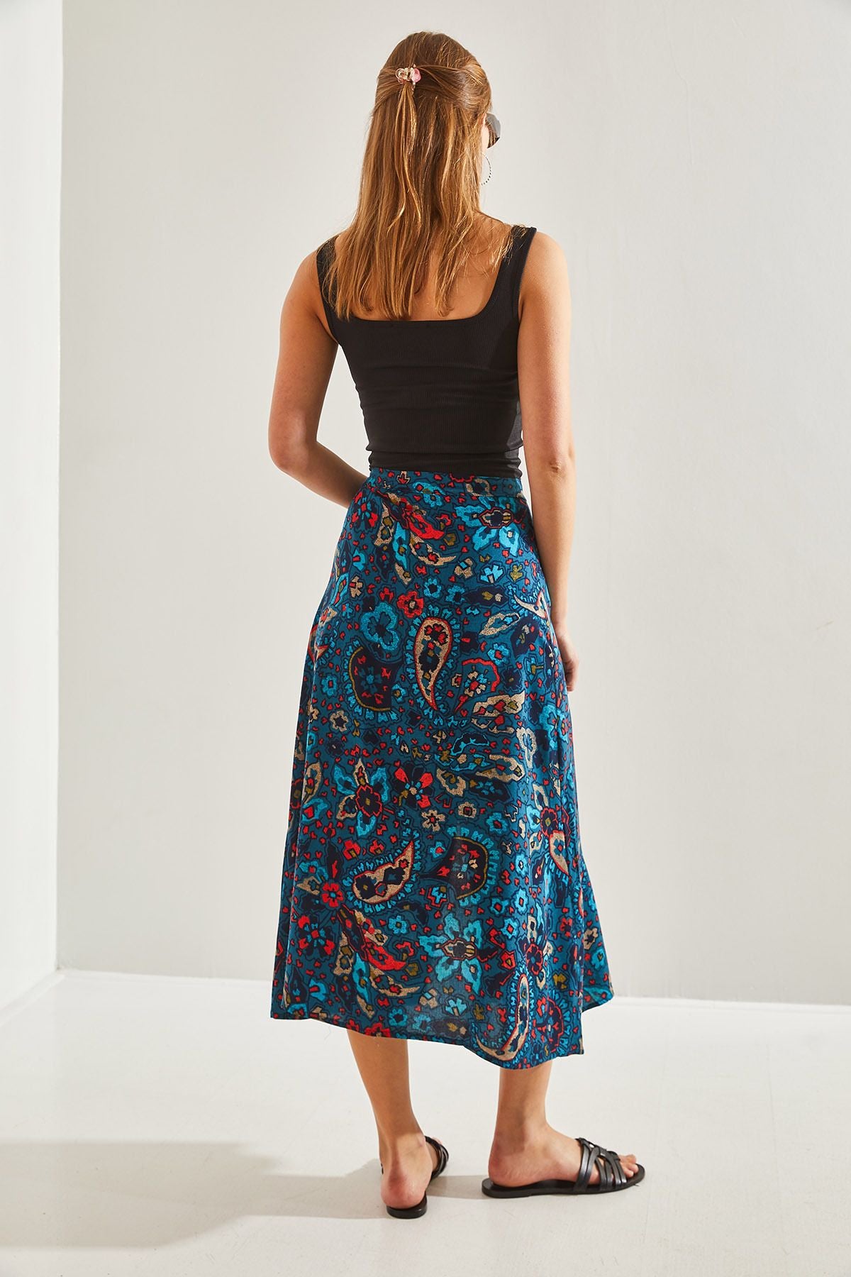 Female Multi Patterned buttoned viscose skirt 60131017