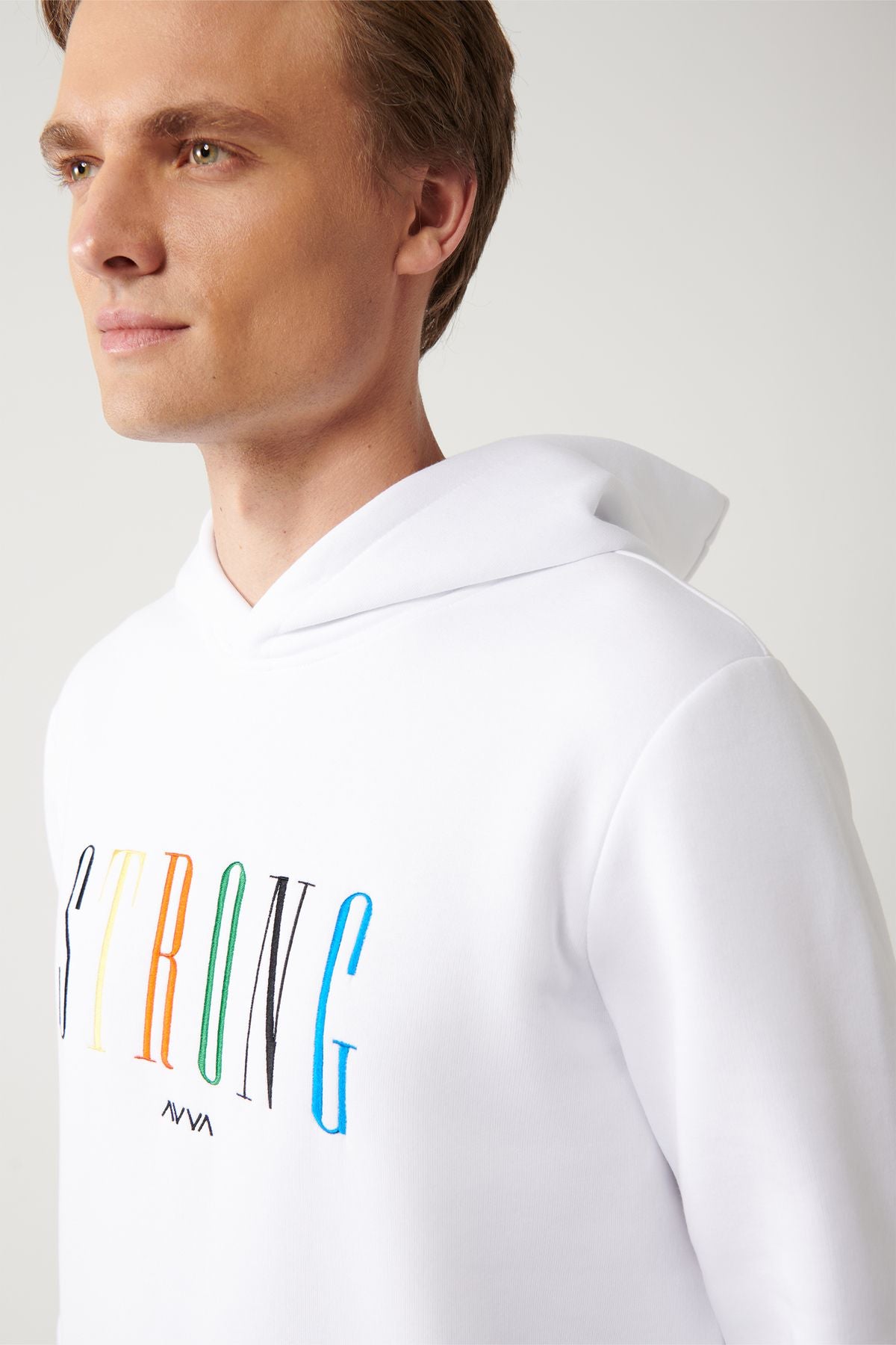 Men's white hooded 3 -to -borne embroidery Sweatshirt A32y1380