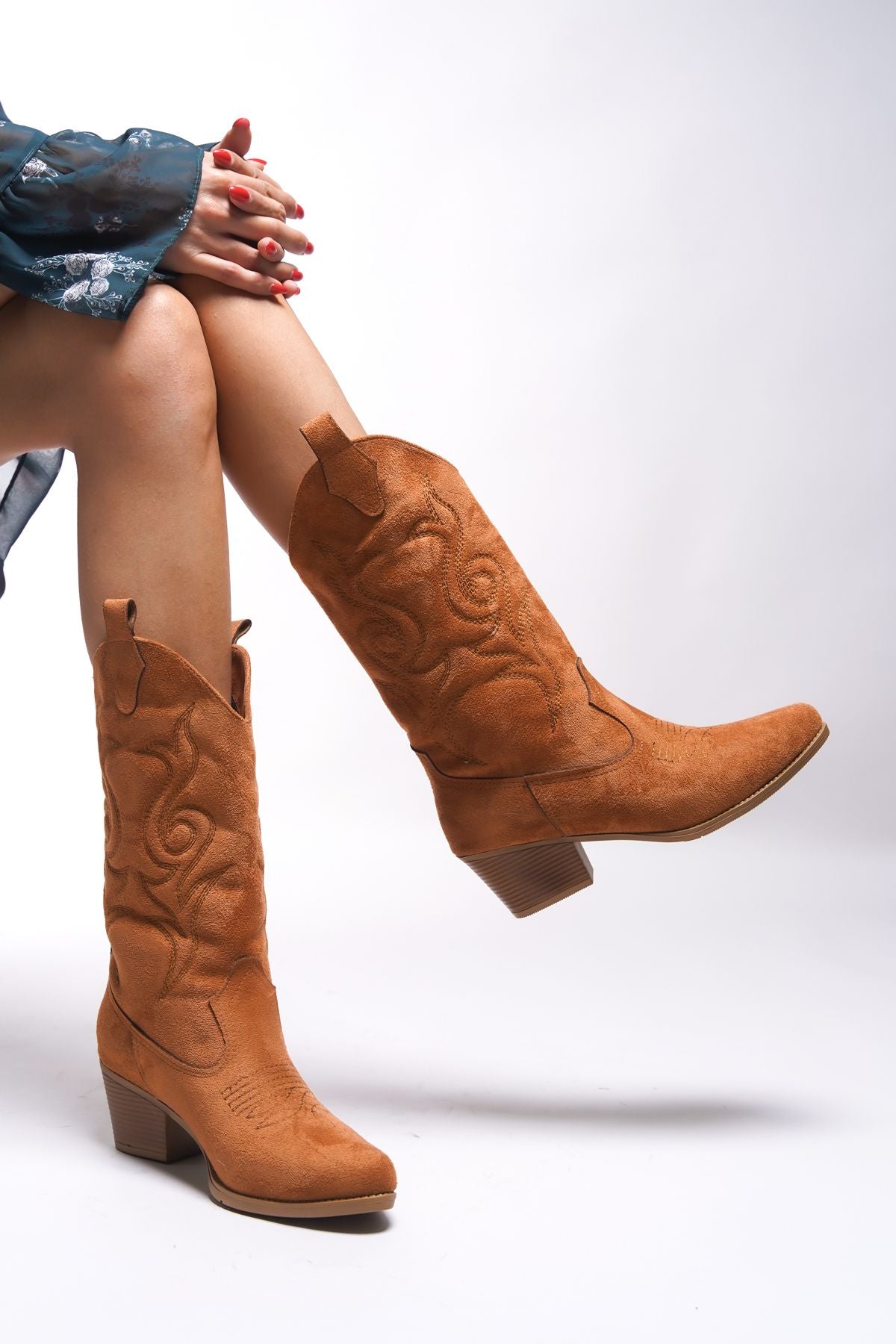 Beicilia women's embroidery western boot 001288 Taba suede