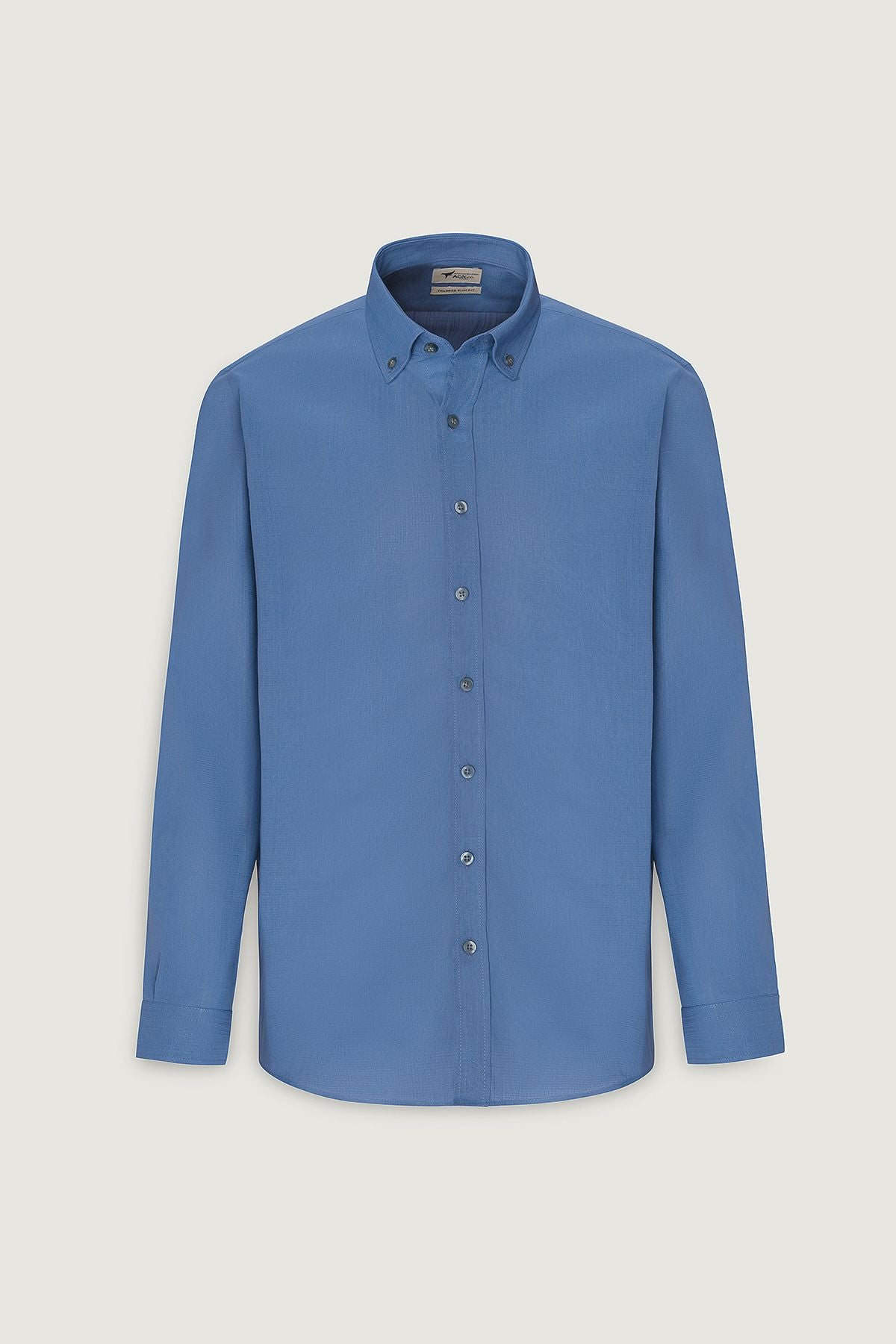 Men's Indigo 100 %Cotton Breathing Fabric Flamle Oxford Slim Fit Fit Narrow Cutting Buttoned Neck Shirt