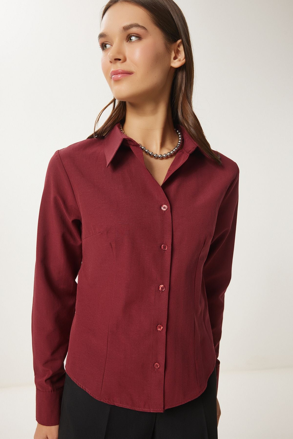 Female Bordeaux Button Basic Shirt RQ00001
