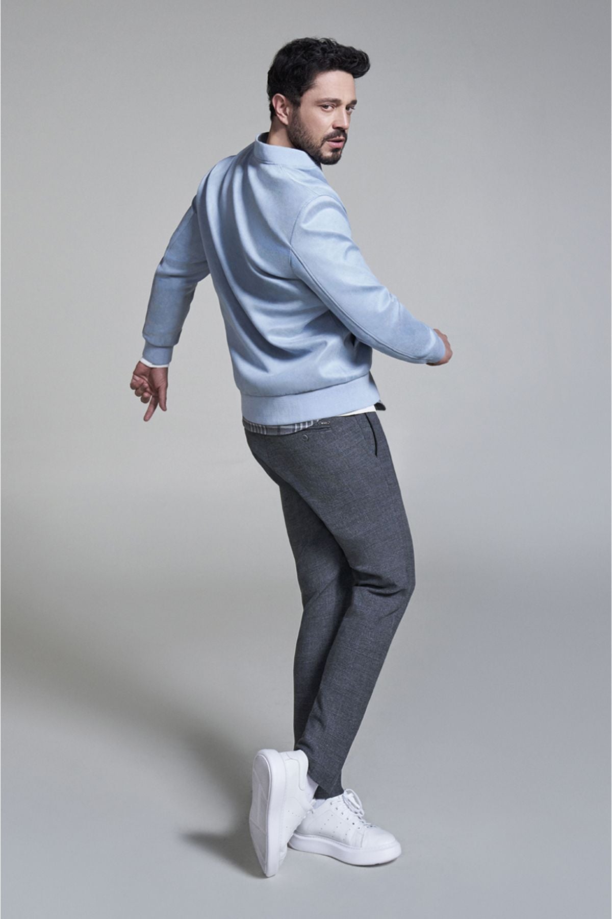Men's Blue Zippered Suede -Look Bomber Ince Mont B006045