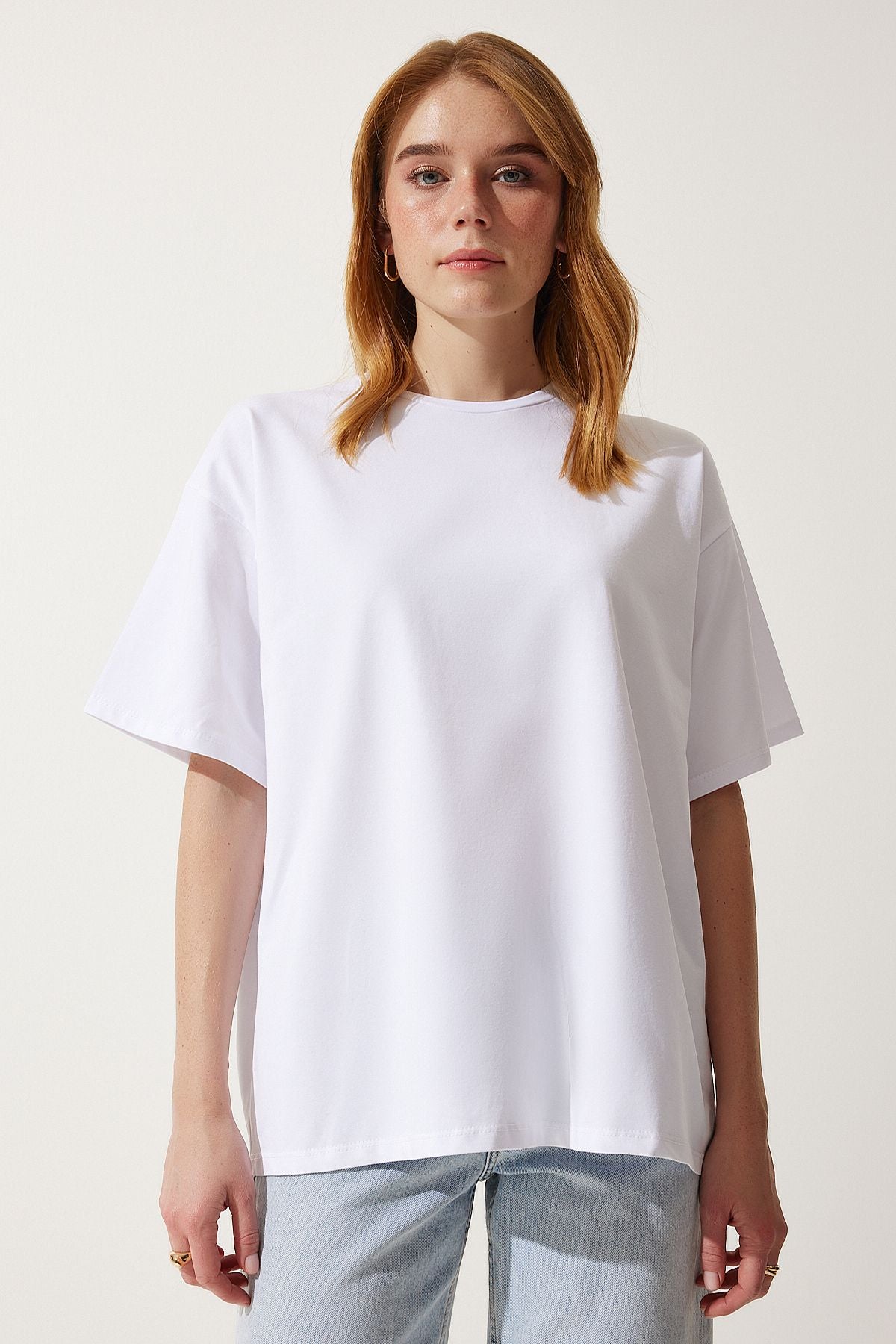 Woman White Basic Oversize Knitting T-Shirt HW00007