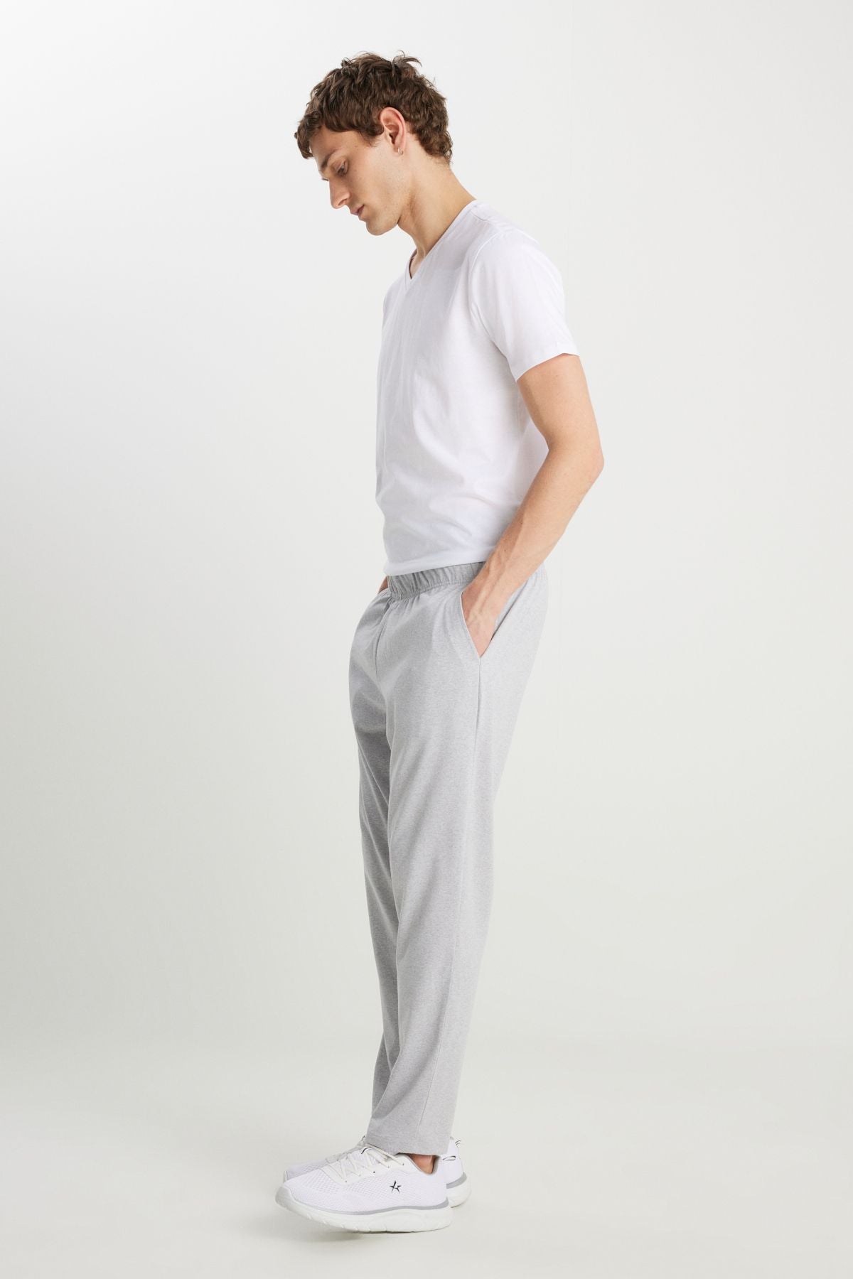 Men's GRI Melanj-White Cotton Casual V-Yaka Waist Pajama Set with Elted Pockets