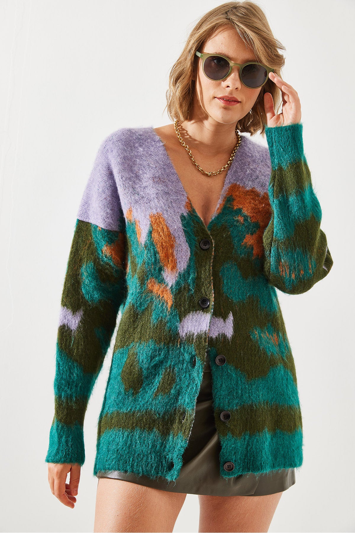 Women's Colorful Patterned Shawl Cardigan 20234241