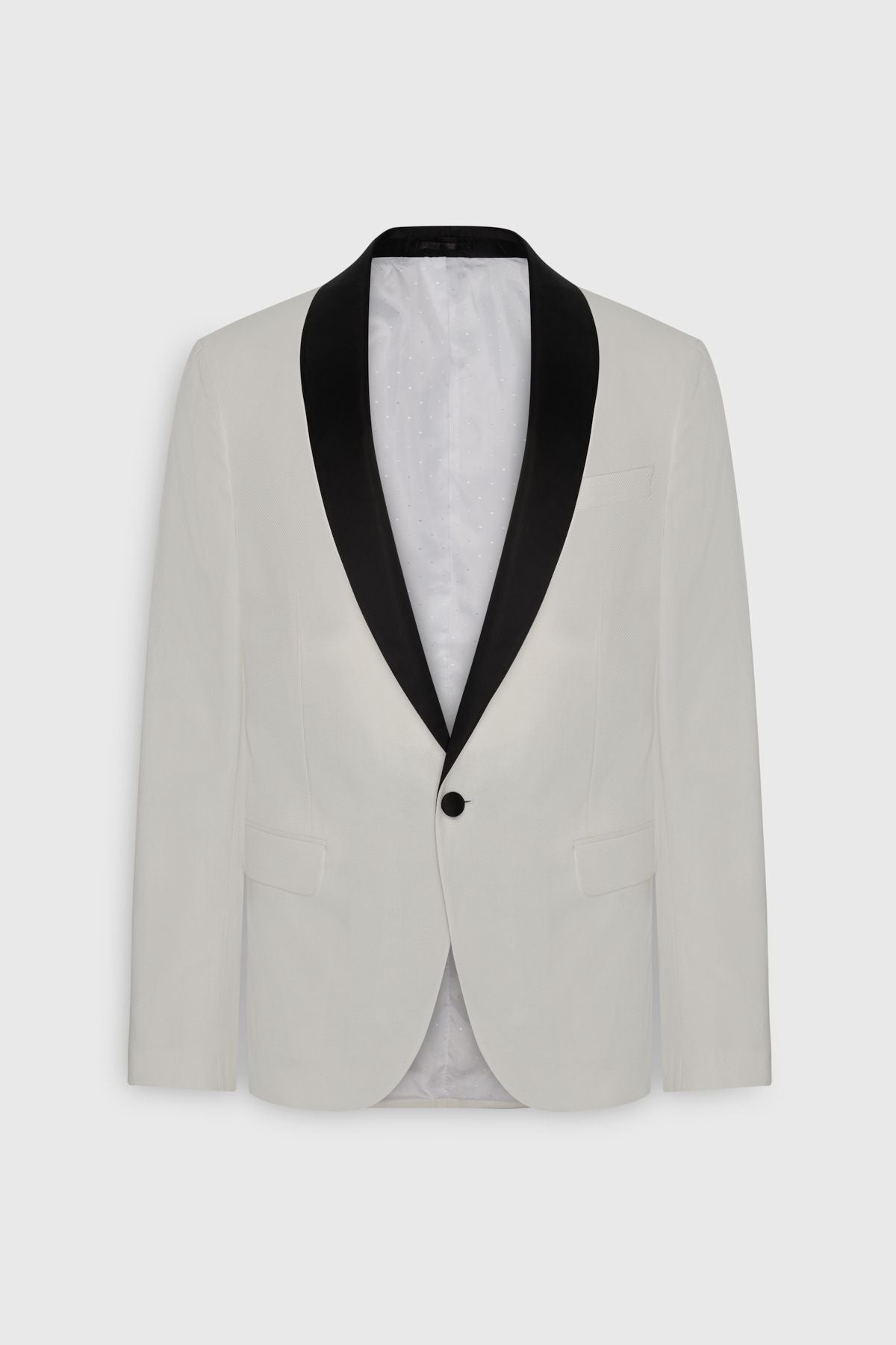 Men's white-black slim fit narrow cut shawl collar pattern classic tuxedo set