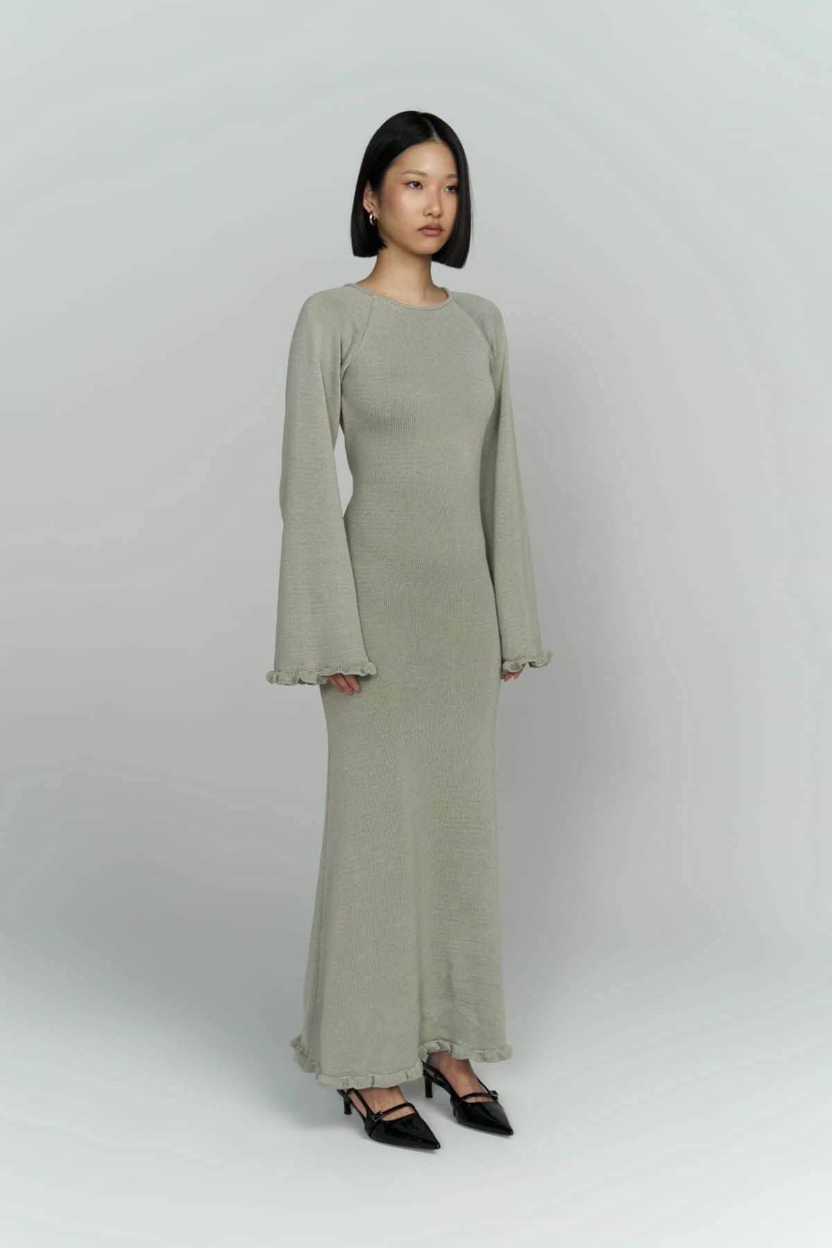 Angela Back Décollette Gray Knitwear Dress