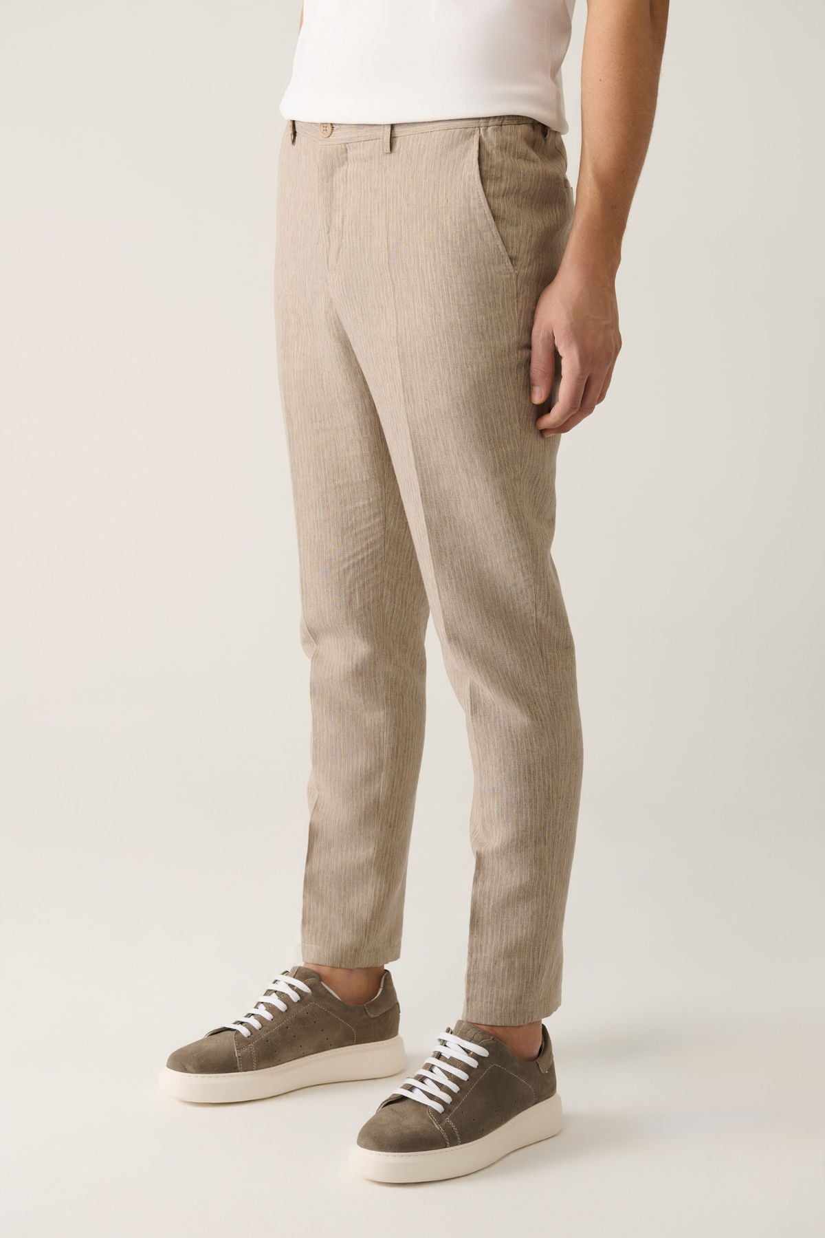 Men's Mink Waist Linen Touch with Linen Mixed Linen Touch Suit Pants A41y3260