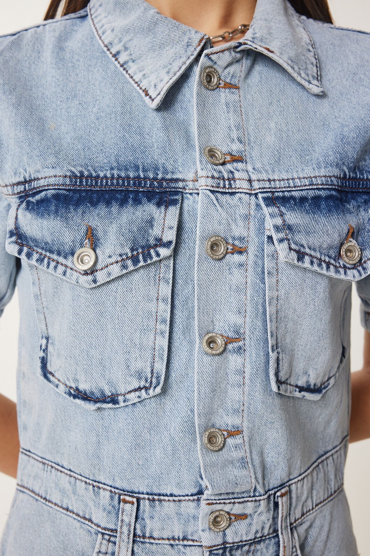 Kadın Orta Mavi Yırtmaçlı Denim Elbise RV00185