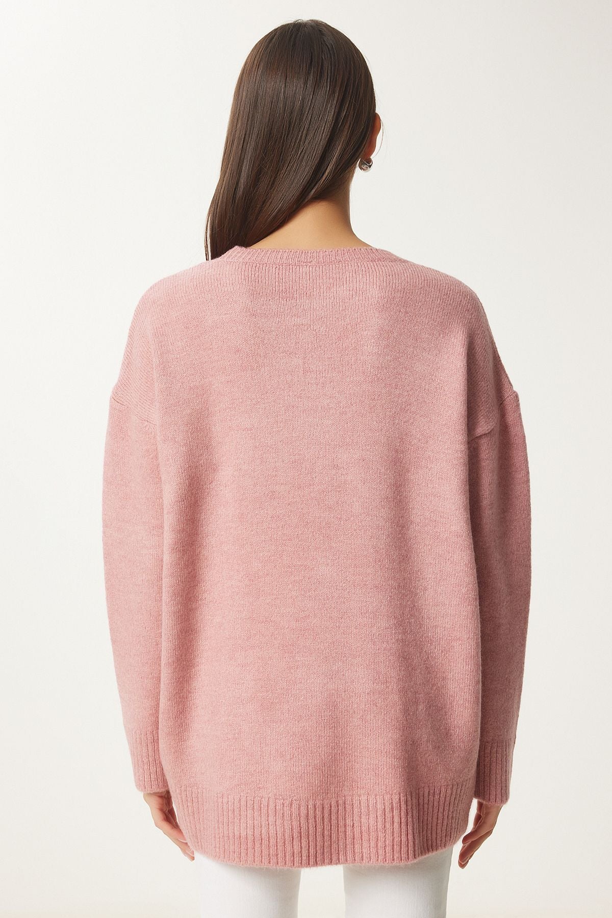 Kadın Orta Pembe Oversize Triko Kazak PN00054