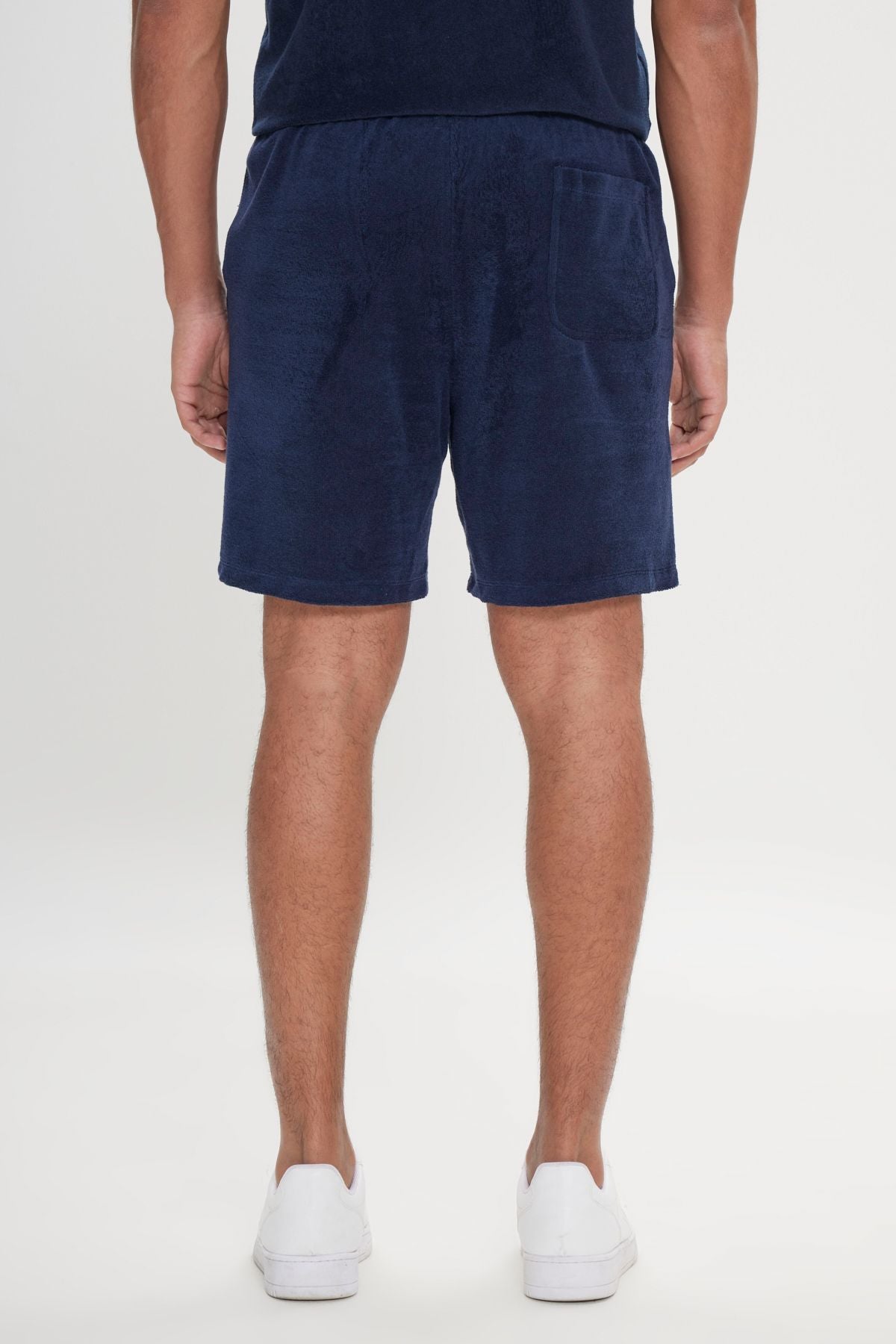 Men's navy blue standard fit normal cut towel shorts