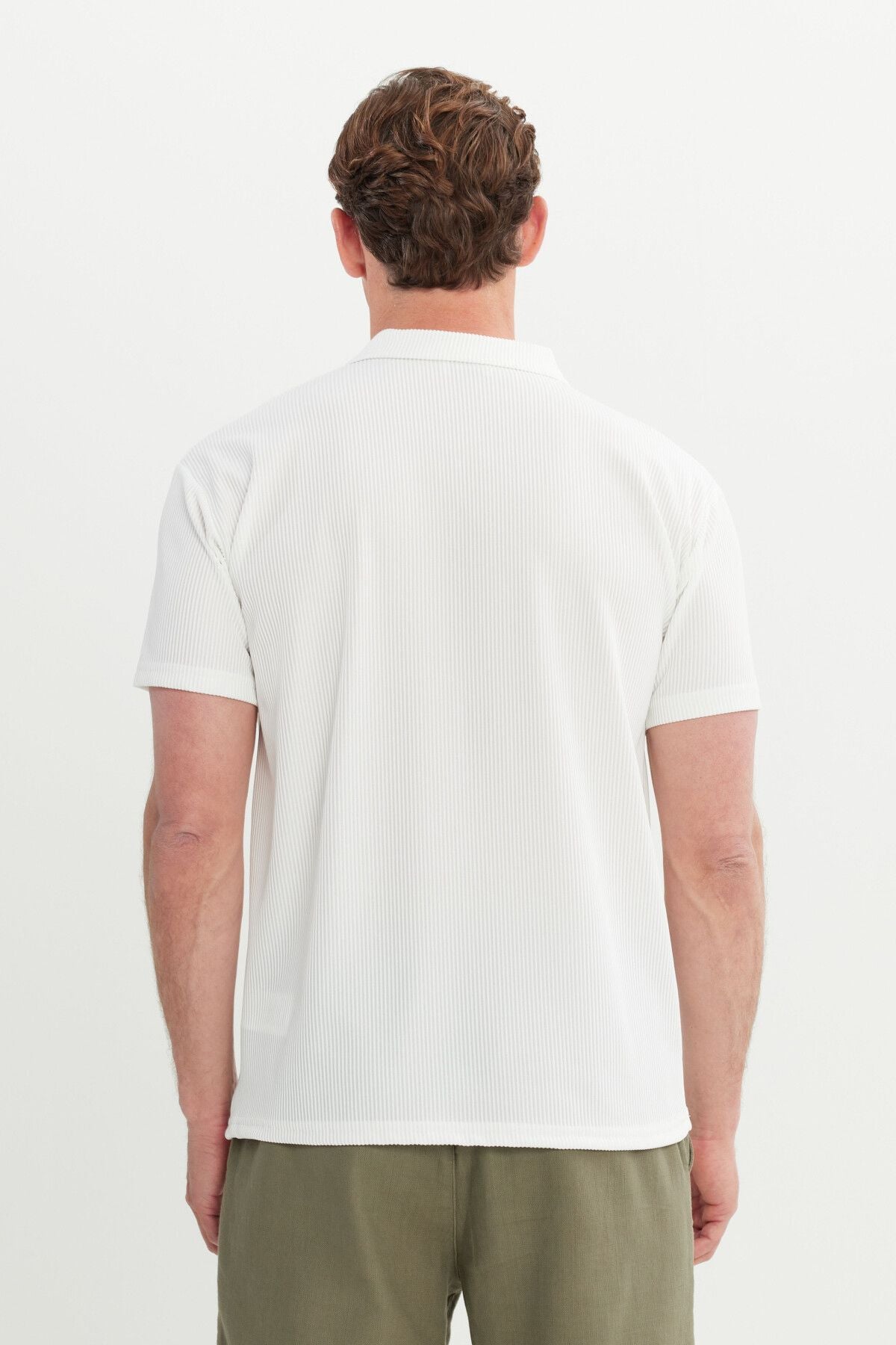 Men's ecru relax fit comfortable cut Polo Yaka Flexible T -shirt