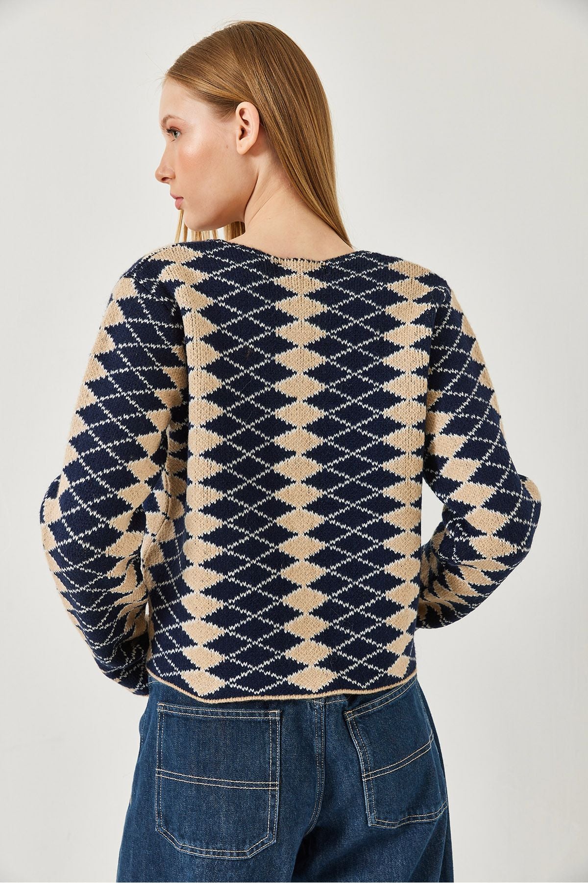 Women's side baklava patterned knitwear cardigan 241139 60261289