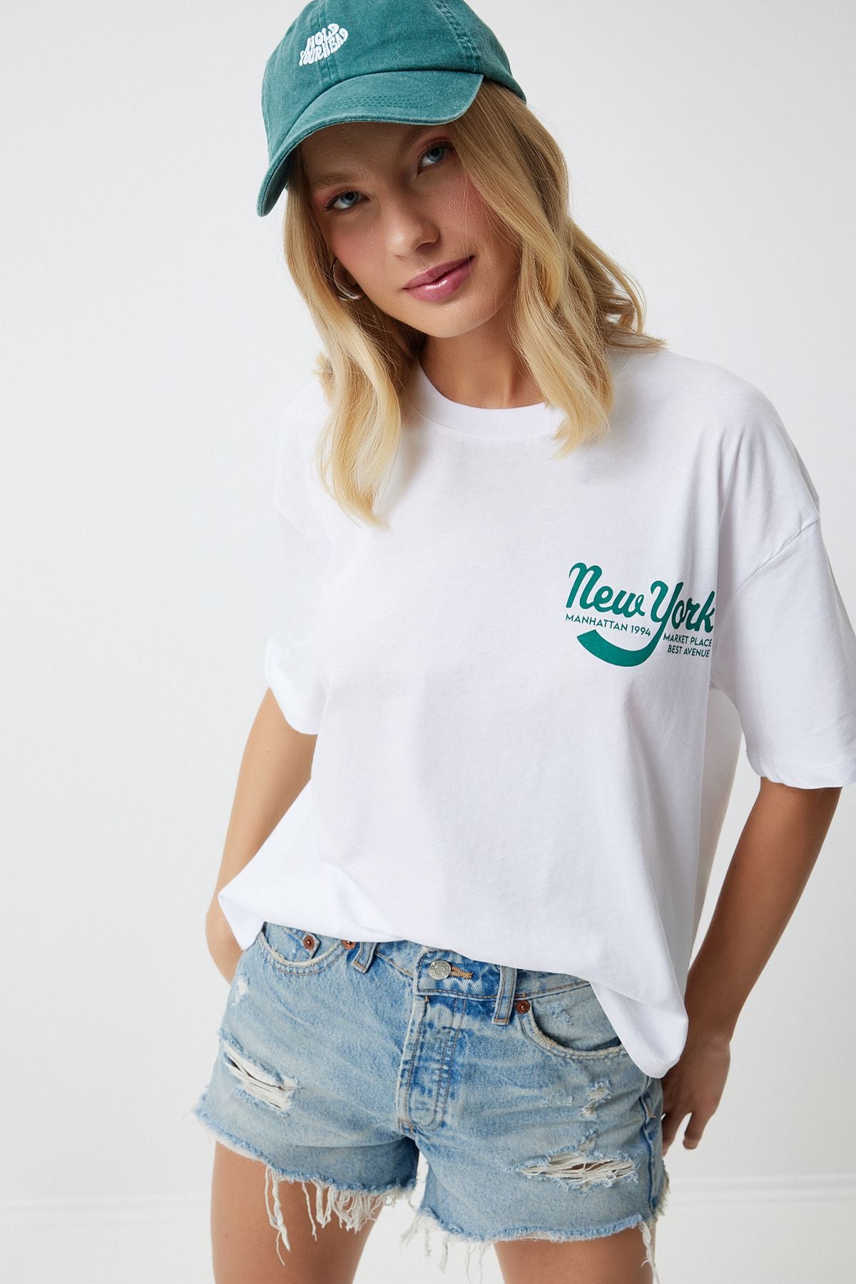 Woman White Printed Oversize knitting t-shirt DD01326