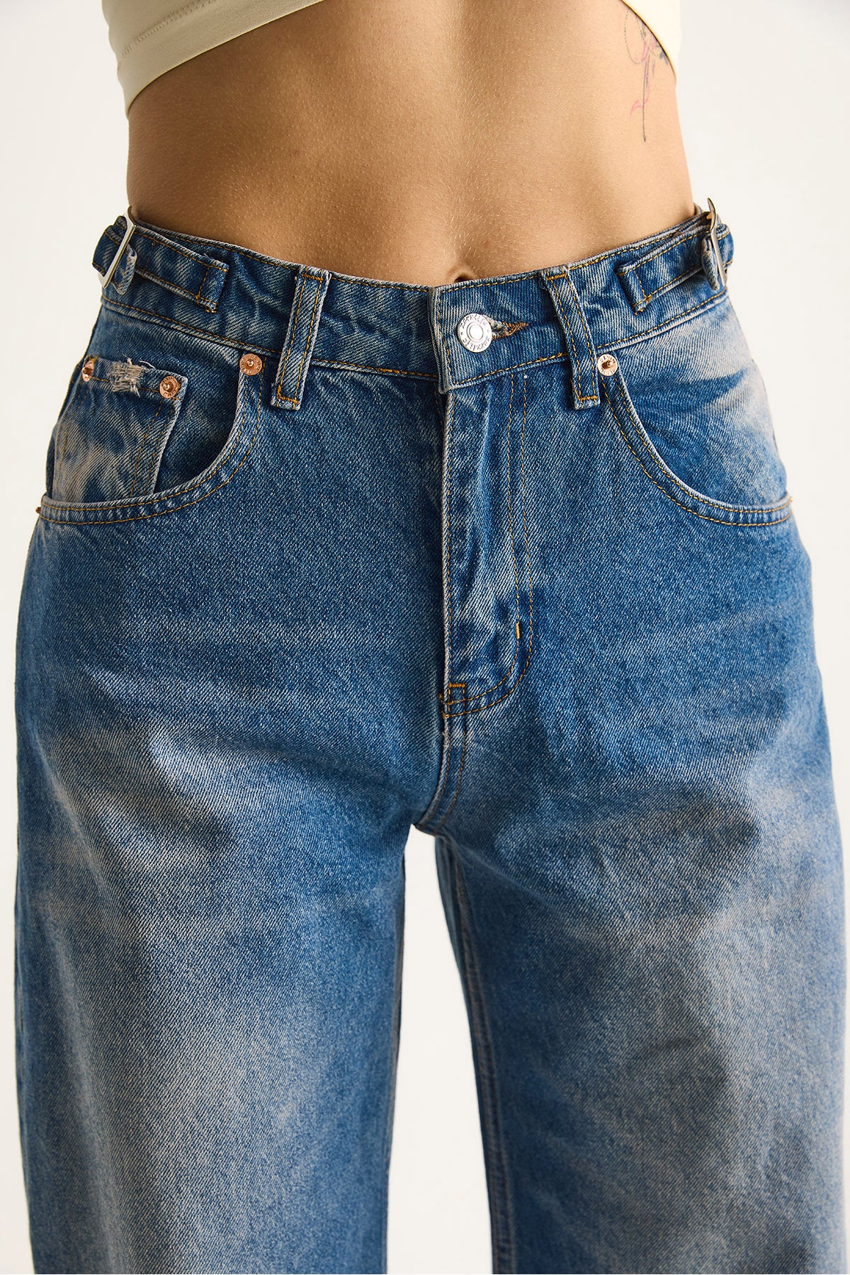 Women's Side Buckle Denim Trousers 5290 60284088