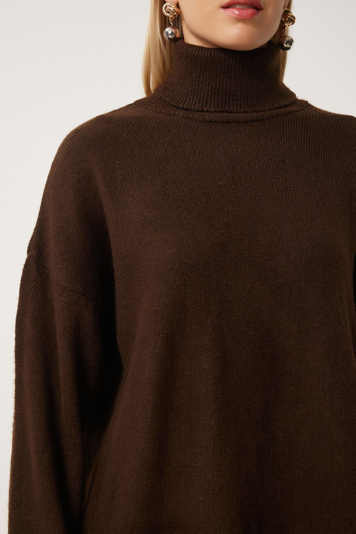 Female brown fisherman collar knitwear sweater skirt set DD01343