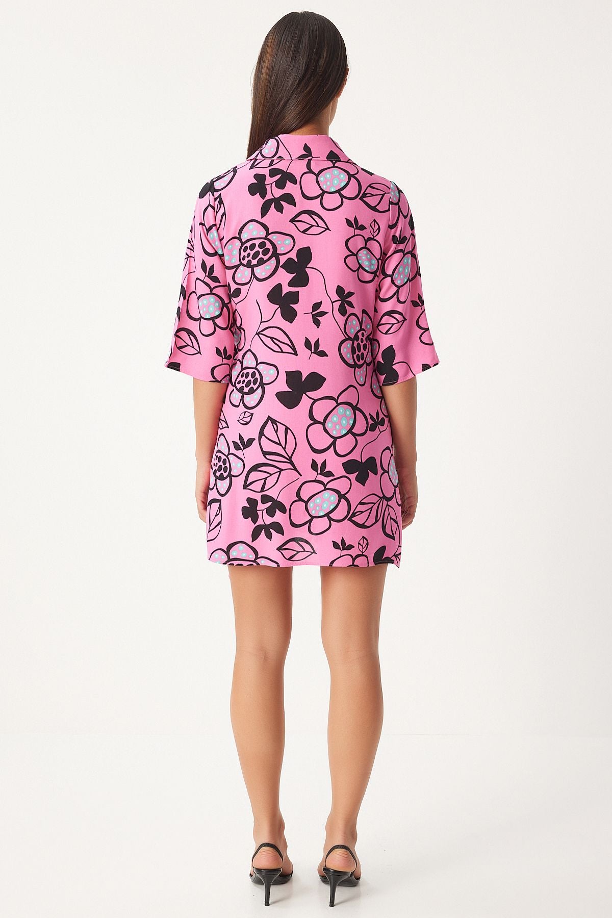 Female Pink Patterned Summer Viscose Anvelop Dress FN03226