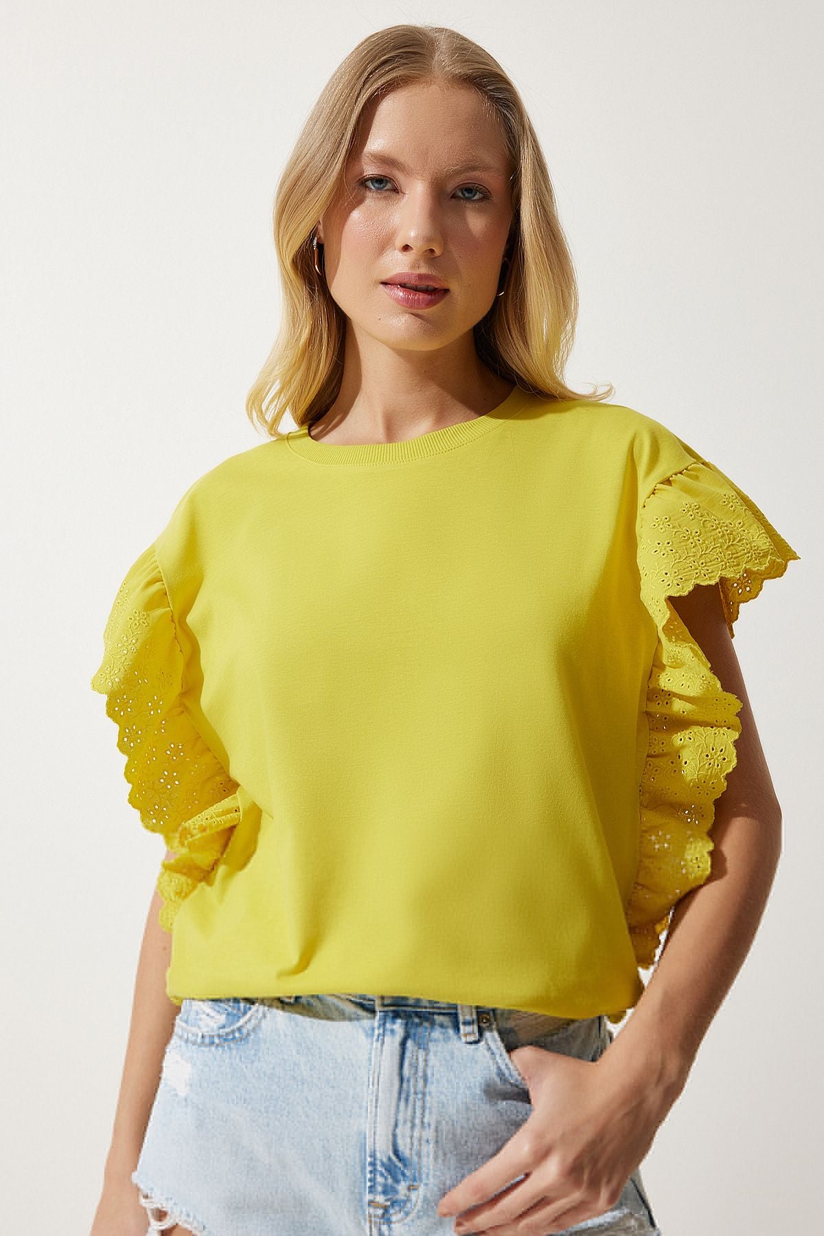 Woman Yellow Fisto Knitting Blouse BF00093