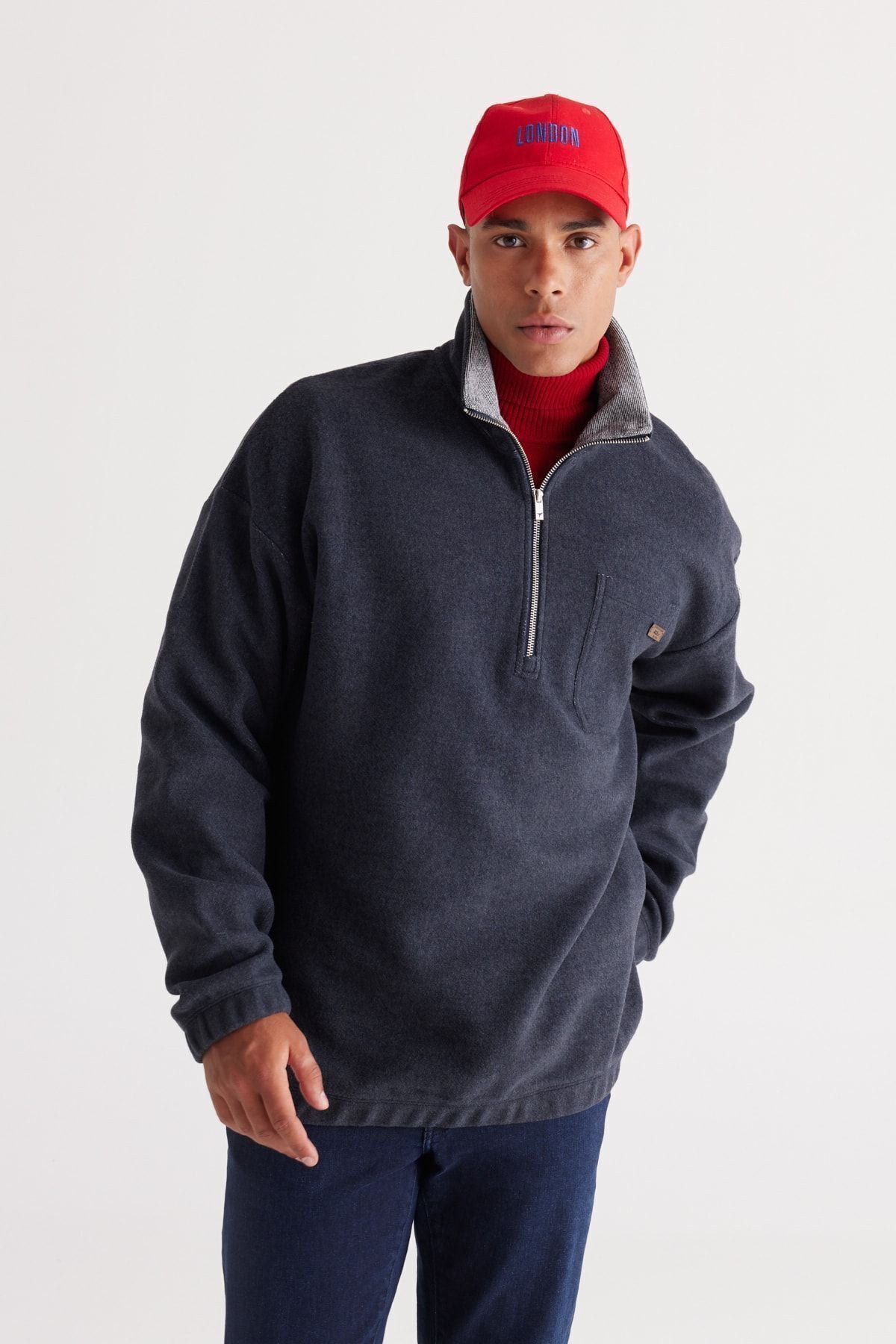 Men's Indigo melanj loose fit Içi fleecery