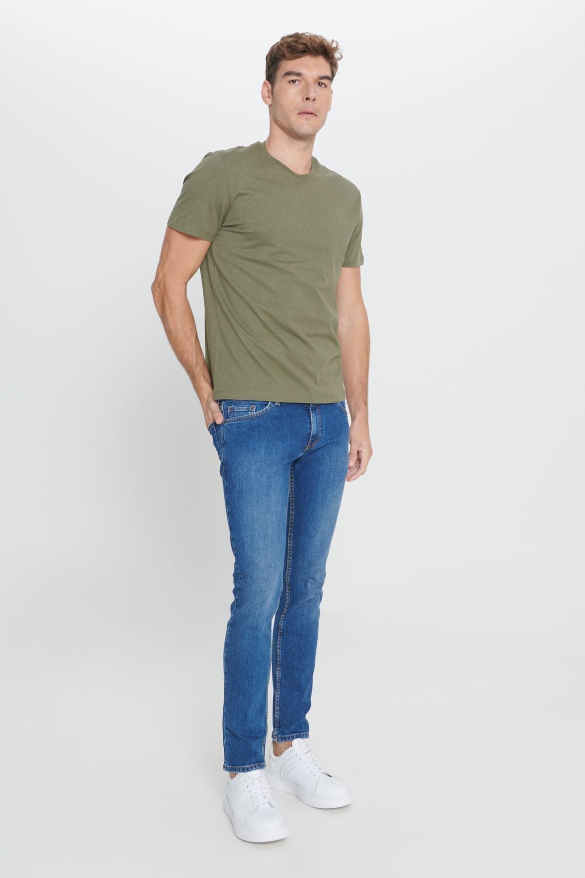 Men's Khaki Slim Fit Narrow Cut 100 %Cotton Bicycle Yaka T -shirt