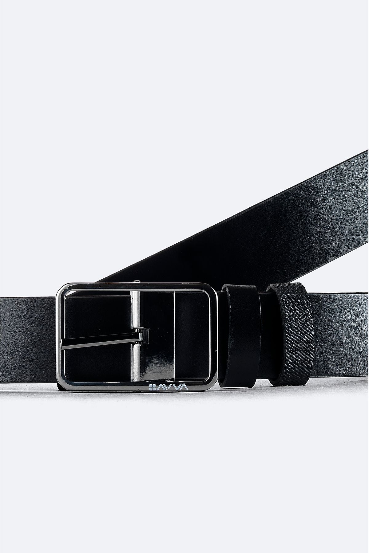 Men's black 100 %leather double -sided flat/patterned belt A41y9312