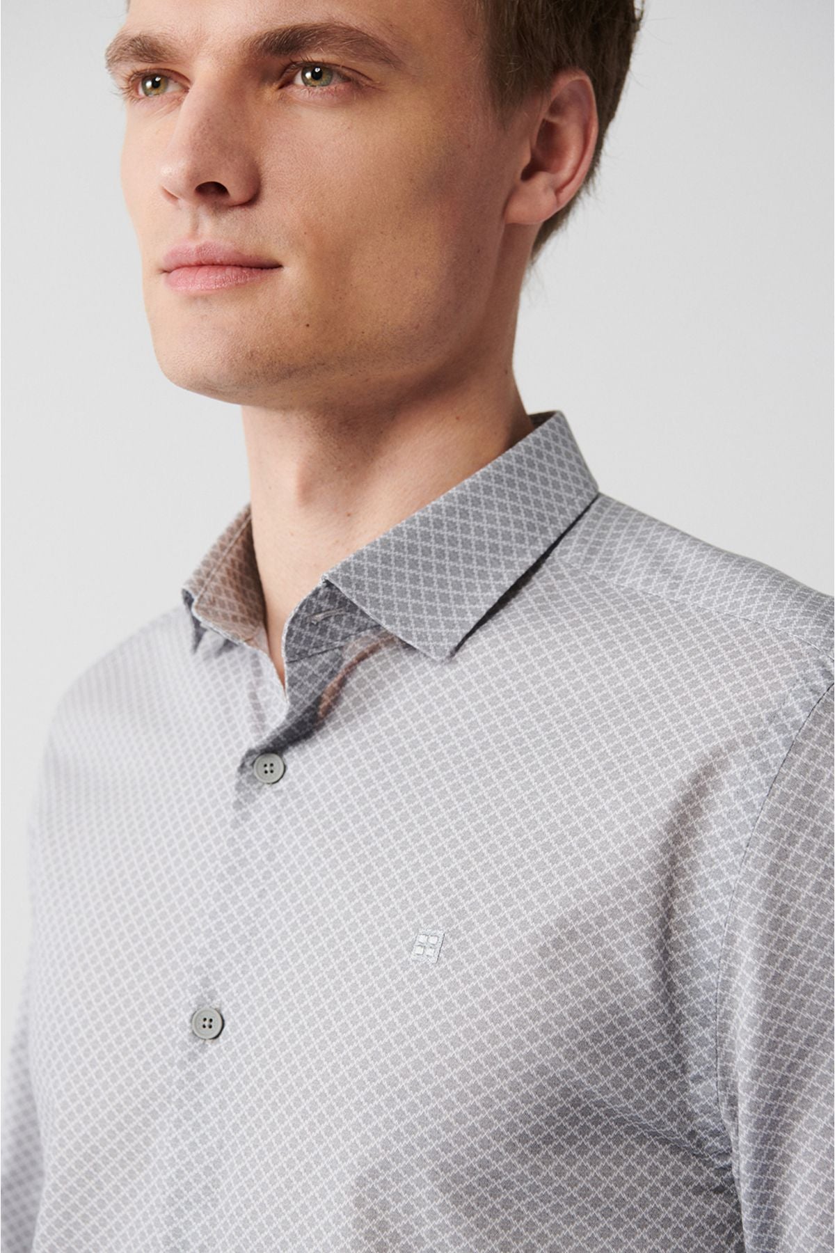 Male Light Gray 100 %Cotton Printed Shirt A31Y2040