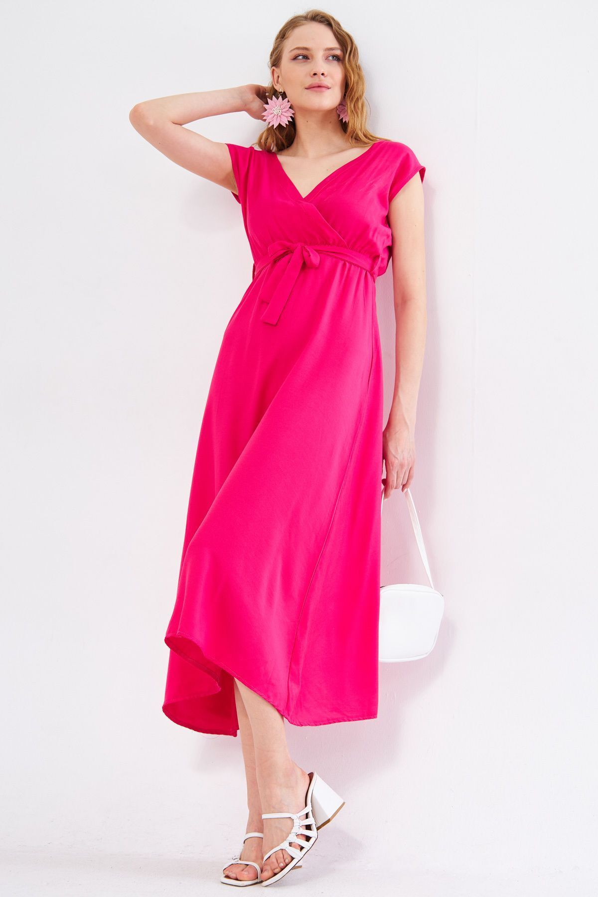 Women's Fuchsia Efta Dress Back and Front Collar Cruiser Belled Midi Boy ARM-24Y001027