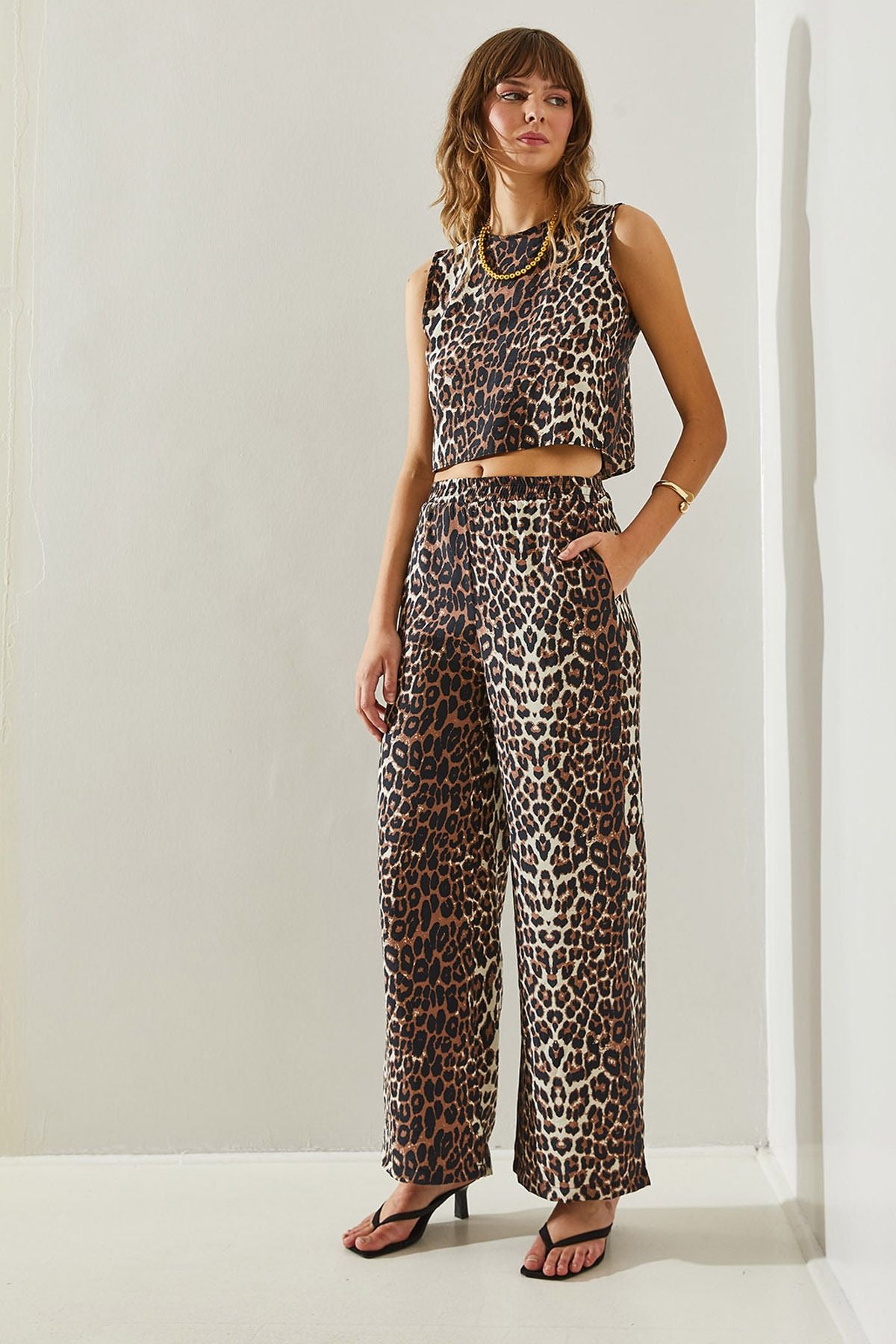 Female Biye Detailed Leopard Patterned Vest Pants 9260 Over-Upper Team 60251394