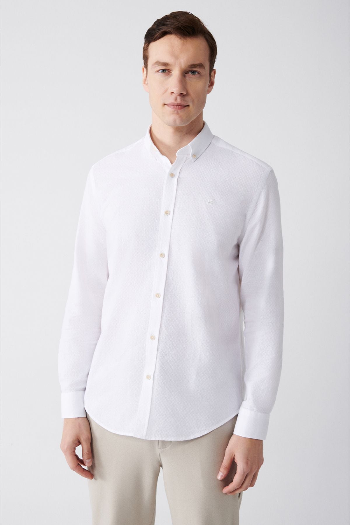 Men's White 100 %Cotton button collar shirt A31y2004