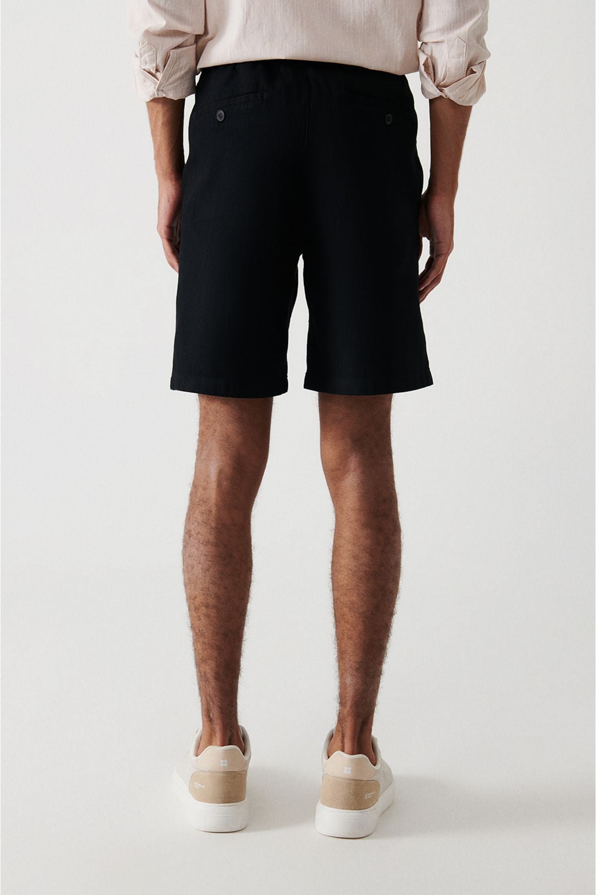 Men's black 100 %cotton side pocket waist waist linen textured shorts E003603