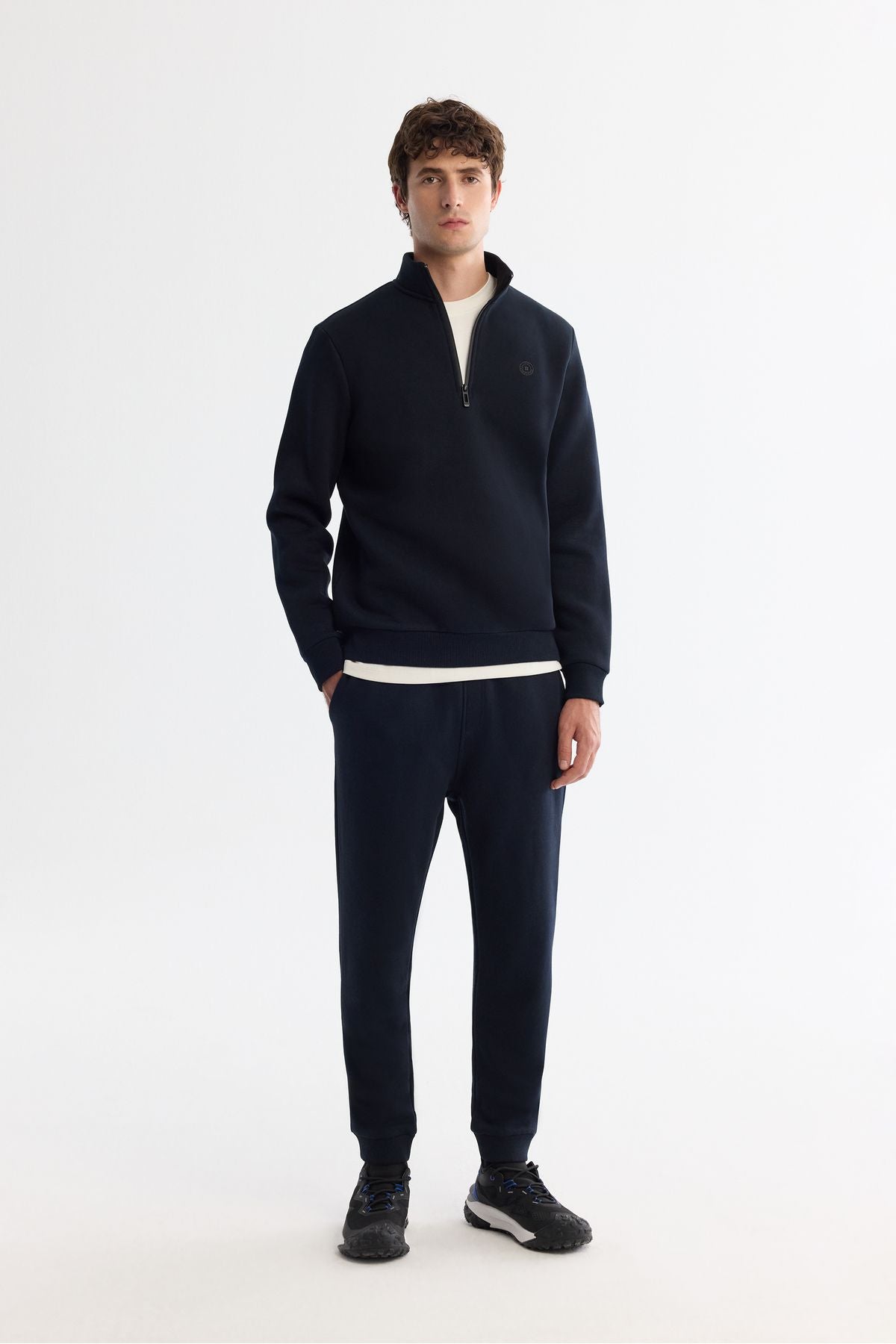 Men's navy blue upright collar zipper 3 -IP -Sweatshirt E001020
