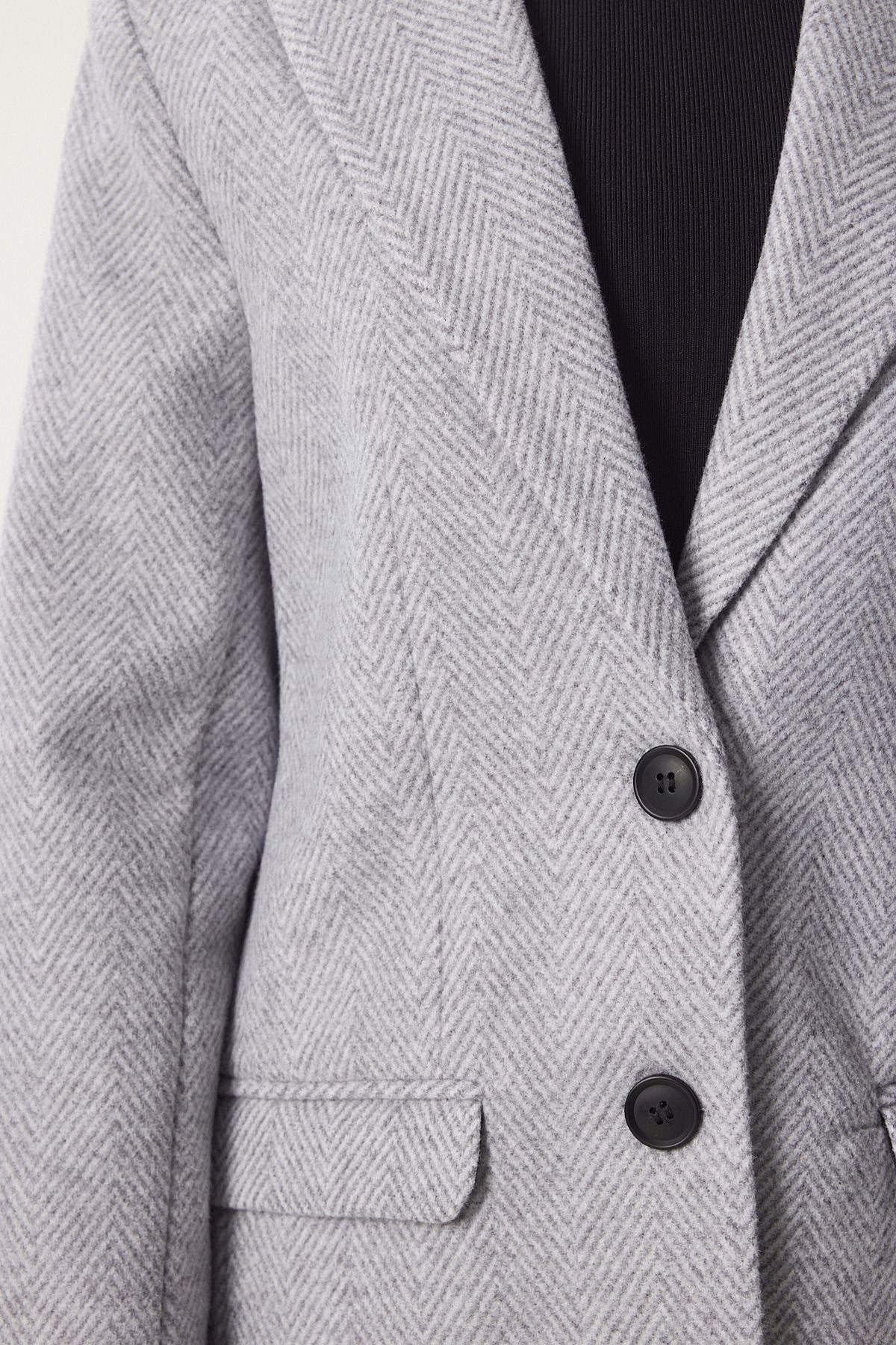Women's gray leather detailed winter blazer jacket FN03405