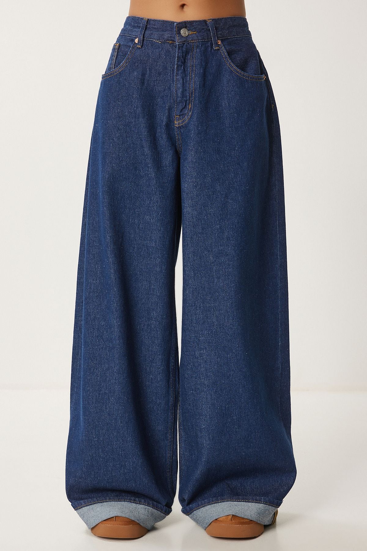 Woman Dark Blue High Waist Wide Paça Jeans RH00032