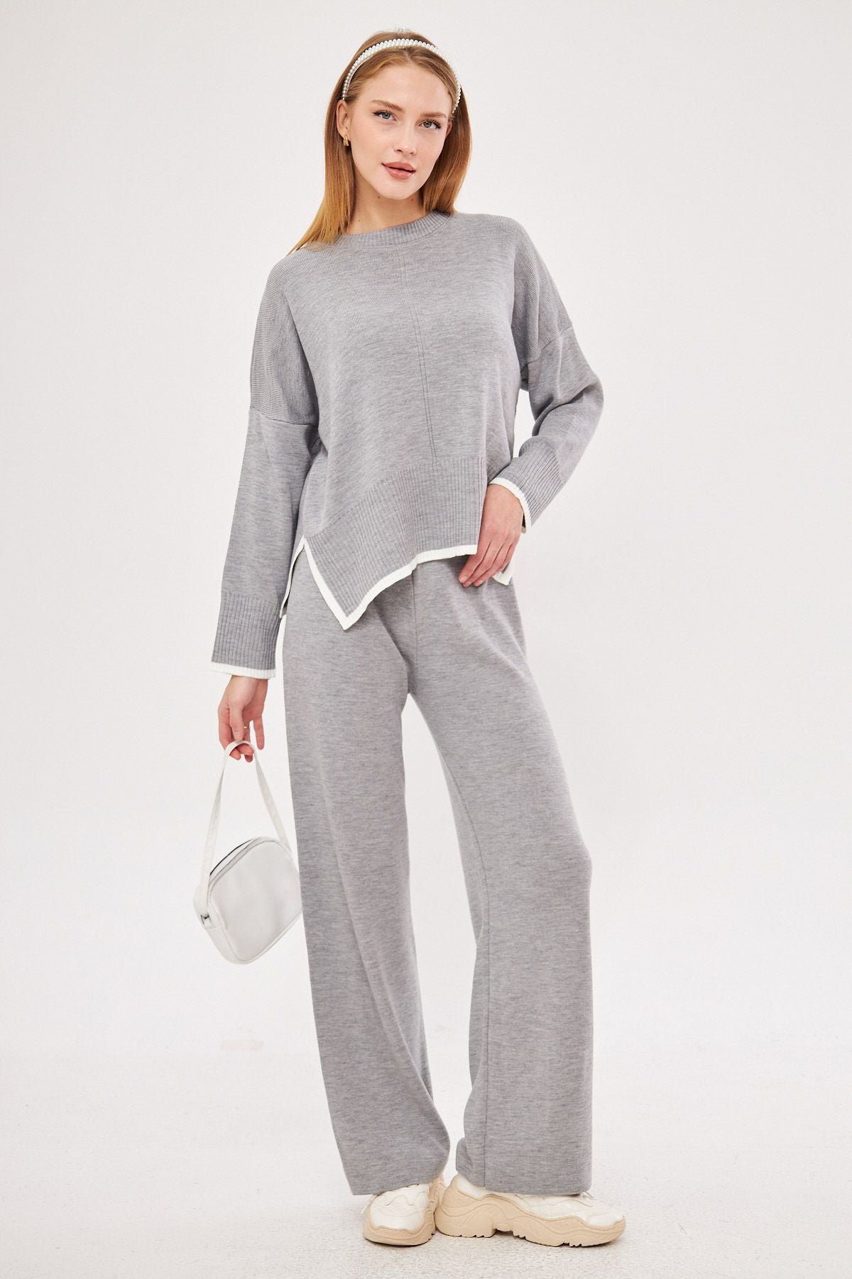 Women's gray arm skirt tip lane knitwear binary set ARM-25K012006