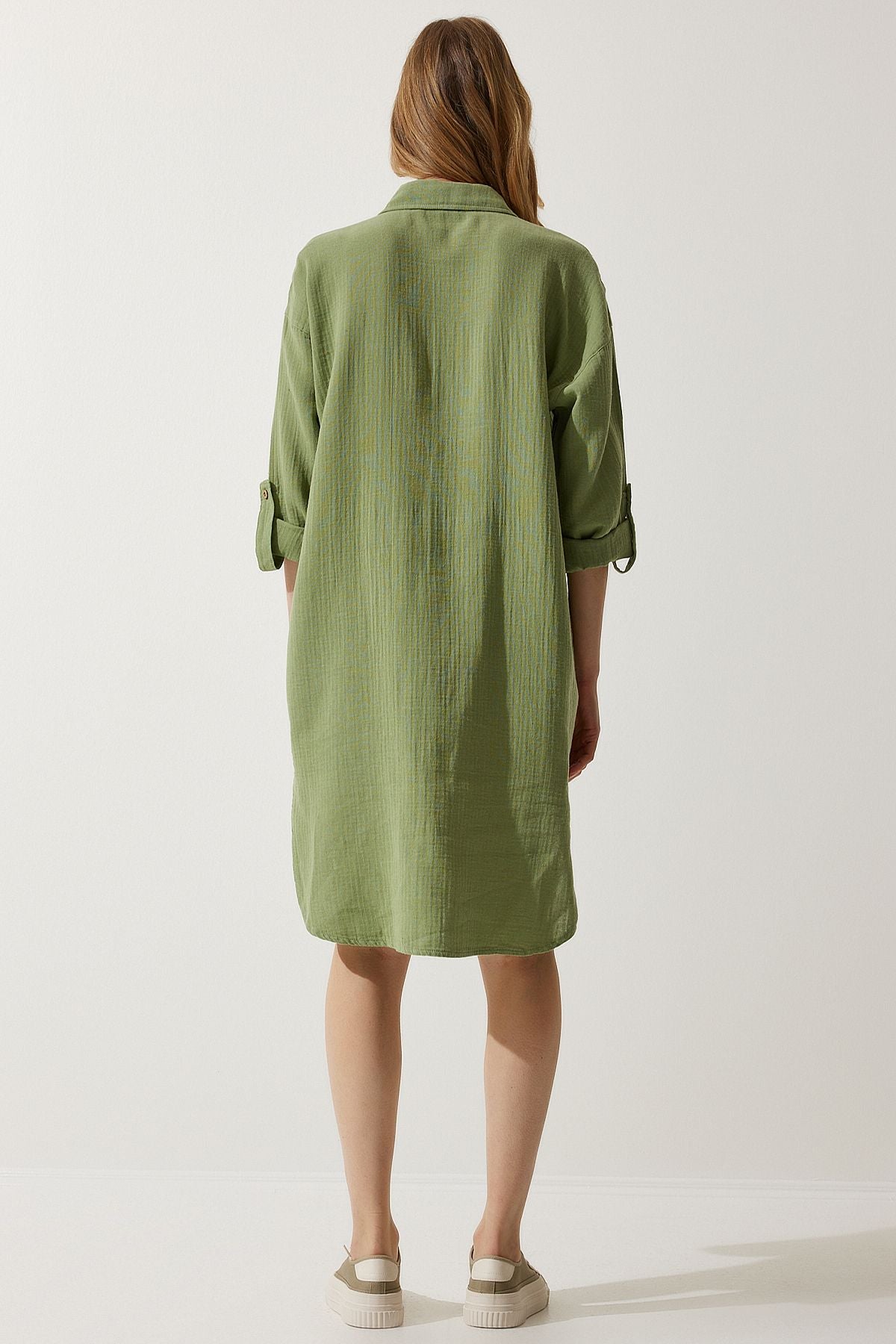 Women's Cagla Green Oversize Müslin Shirt Dress Sa00021