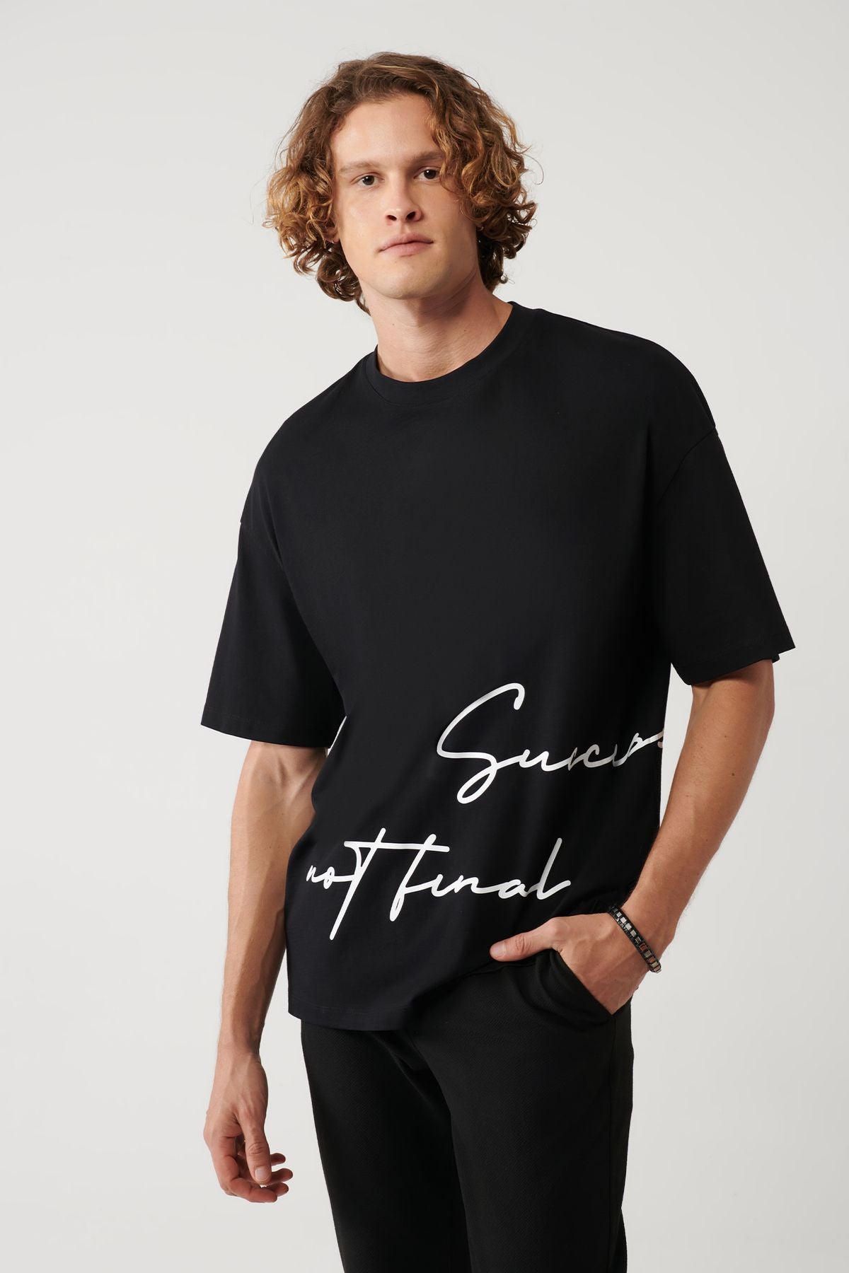 Men's black 100 %cotton bike collar printed T-shirt A41y1038