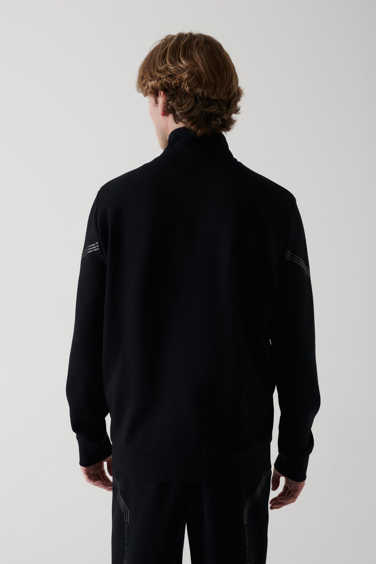 Men's black upright collar zipper printed sweatshirt A41y1230